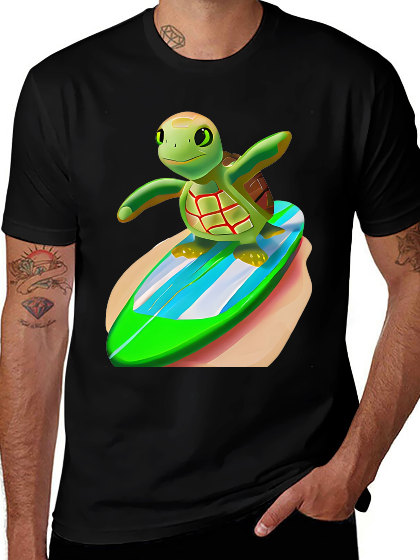 Variant 5 of Surfing Turtle Graphic Tee - Cool & Unique Design