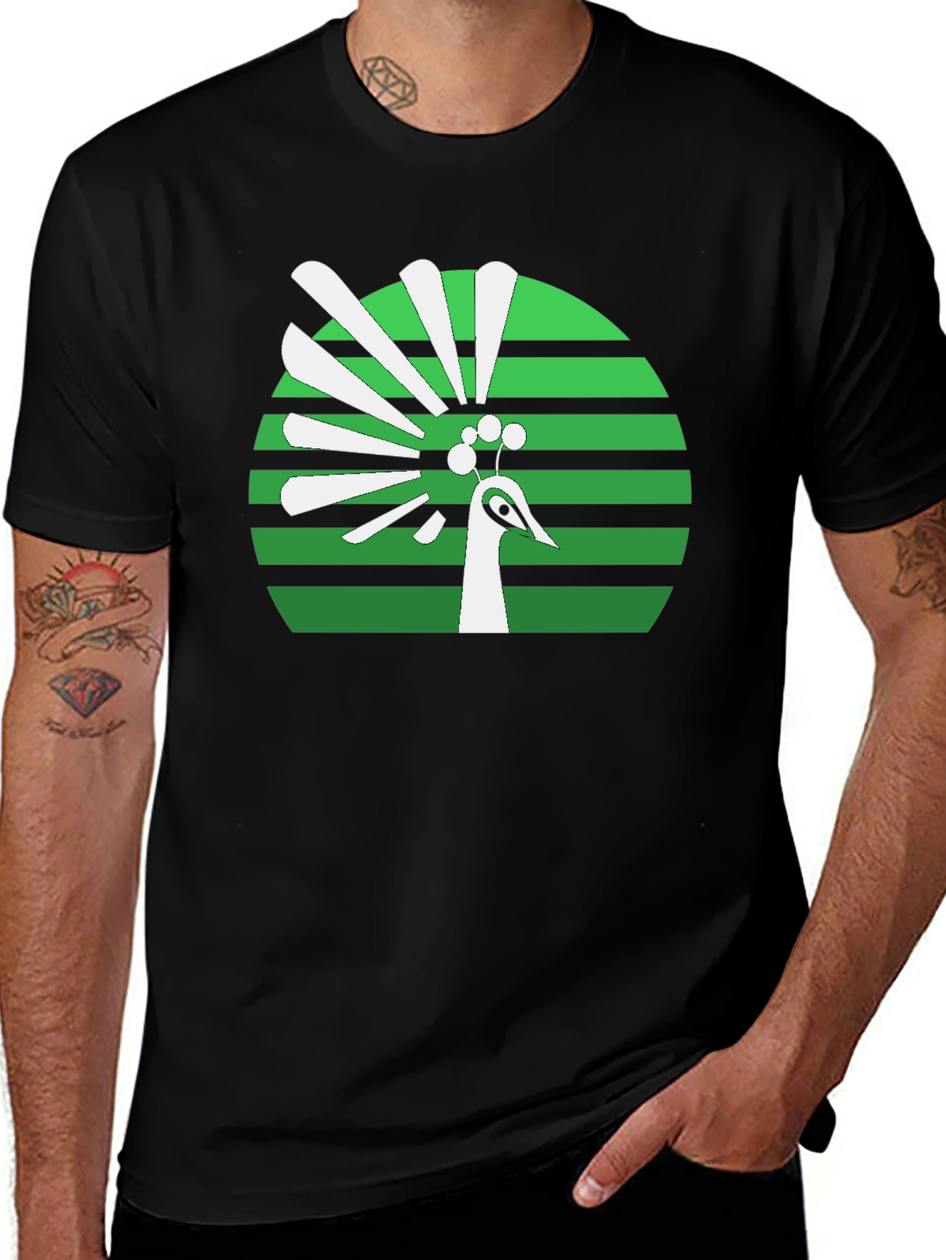 Variant 19 of Peacock Graphic Tee - Retro Green Design