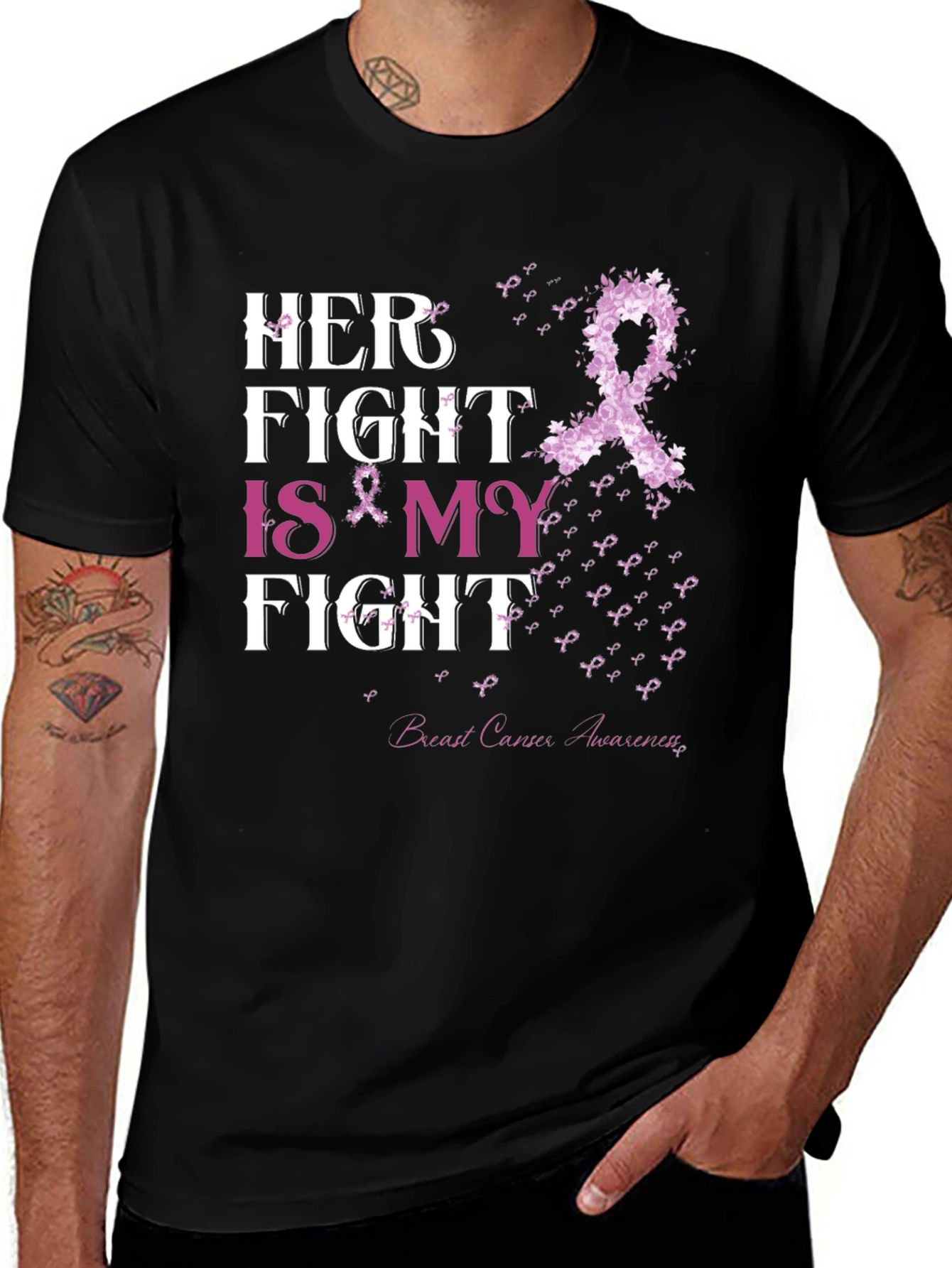 Black Her Fight is My Fight T-Shirt Breast Cancer Awareness main image