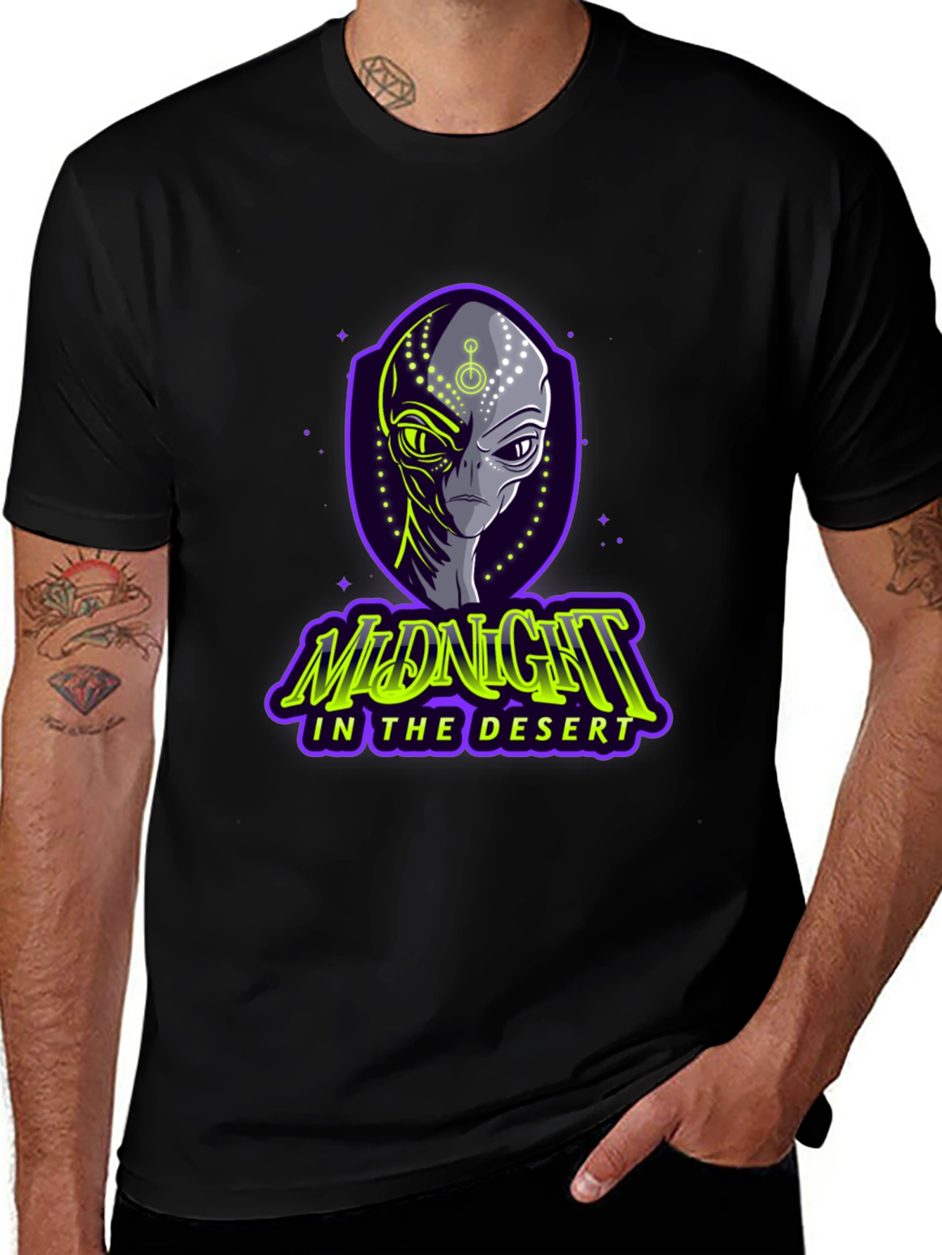 Black Midnight in the Desert Alien Graphic Tee main image