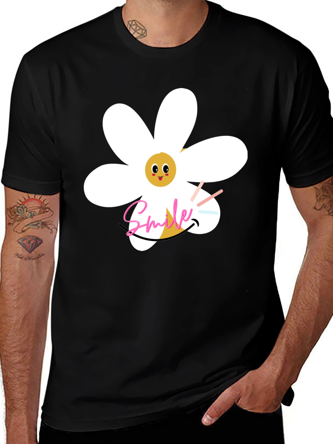 Variant 18 of Smile Daisy Graphic Black T-Shirt
