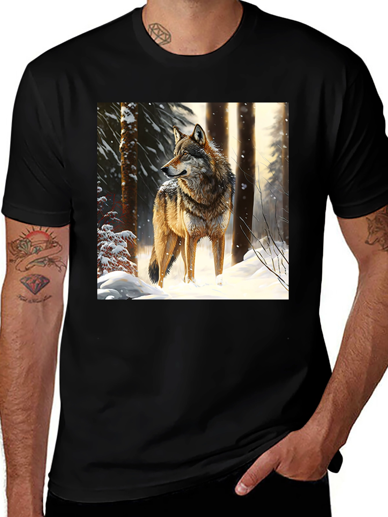 Variant 19 of Wolf in Winter T-Shirt - Black Crew Neck