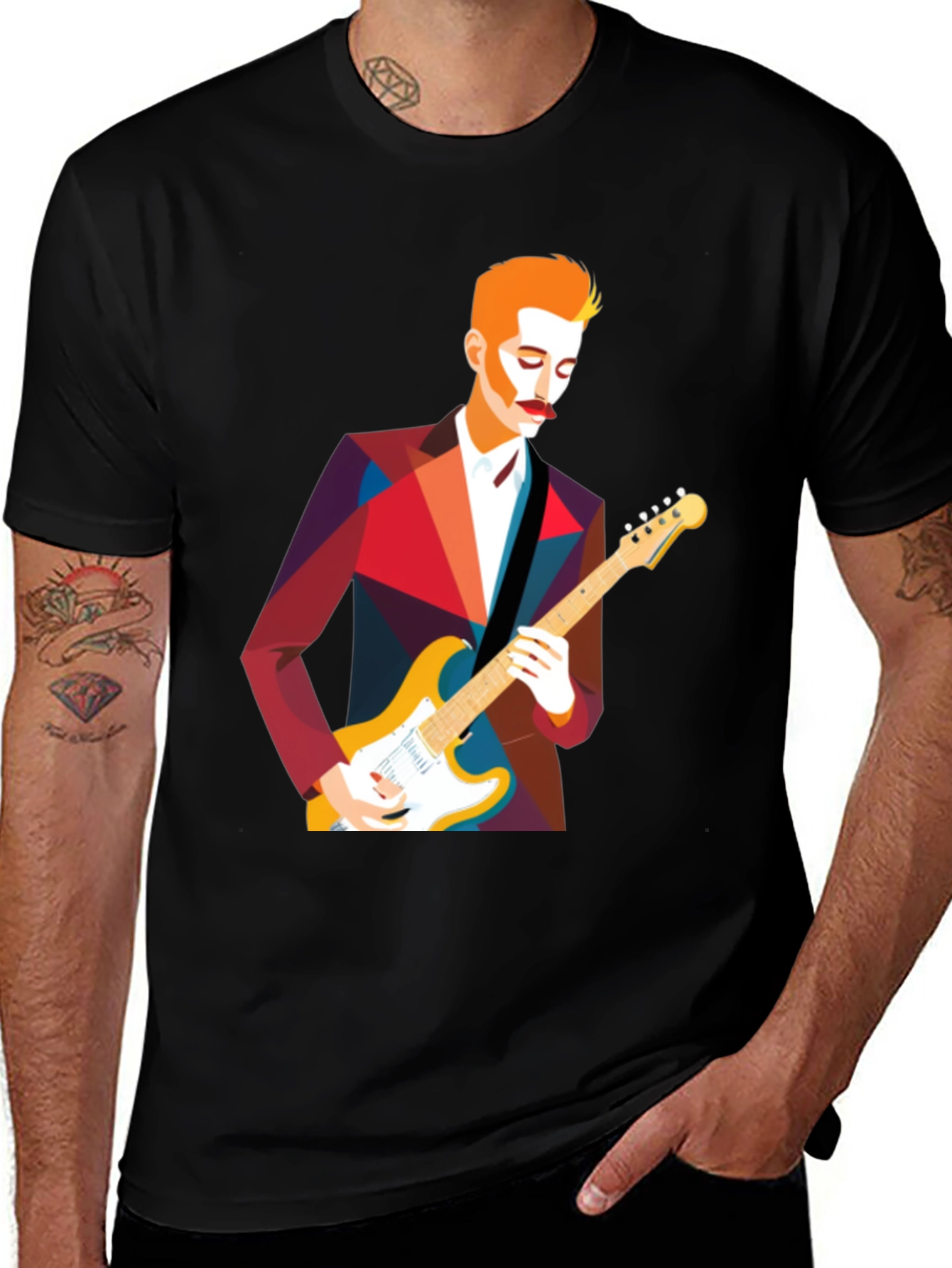 Variant 20 of Guitar Man Geometric Graphic Tee