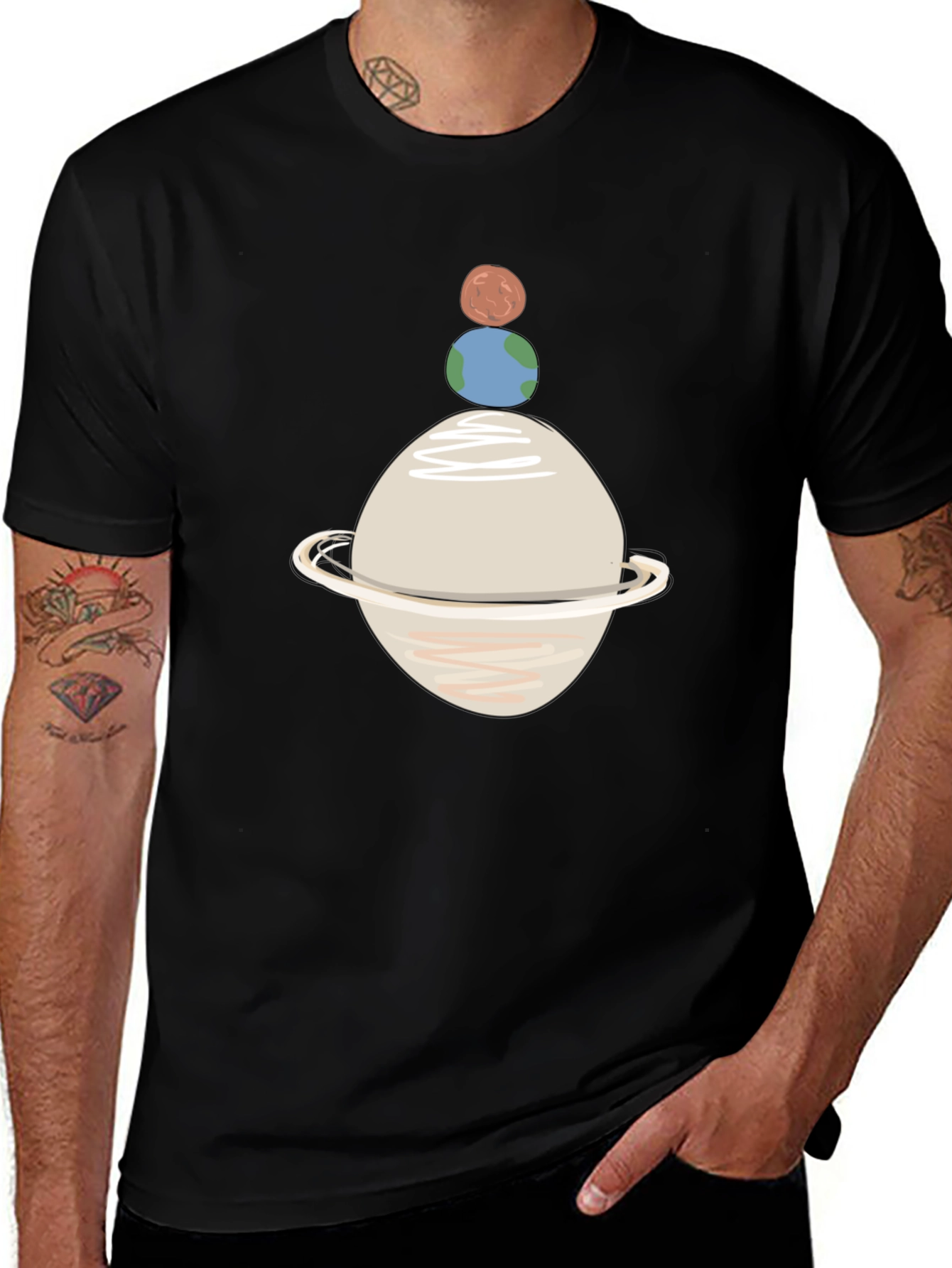 Variant 7 of Planetary Stack Graphic Tee - Black Cotton Blend