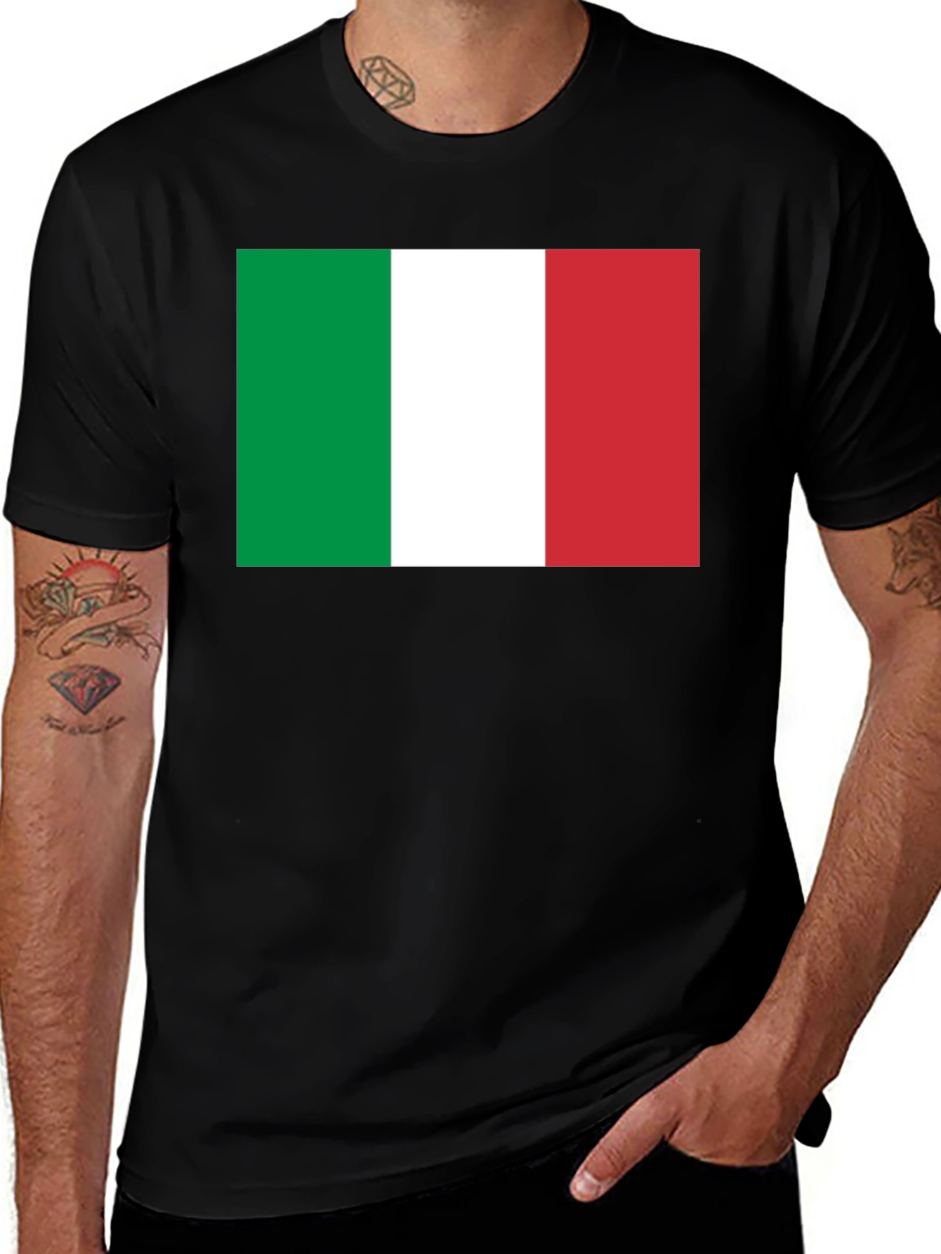 Italian Flag T-Shirt - Black Cotton Tee