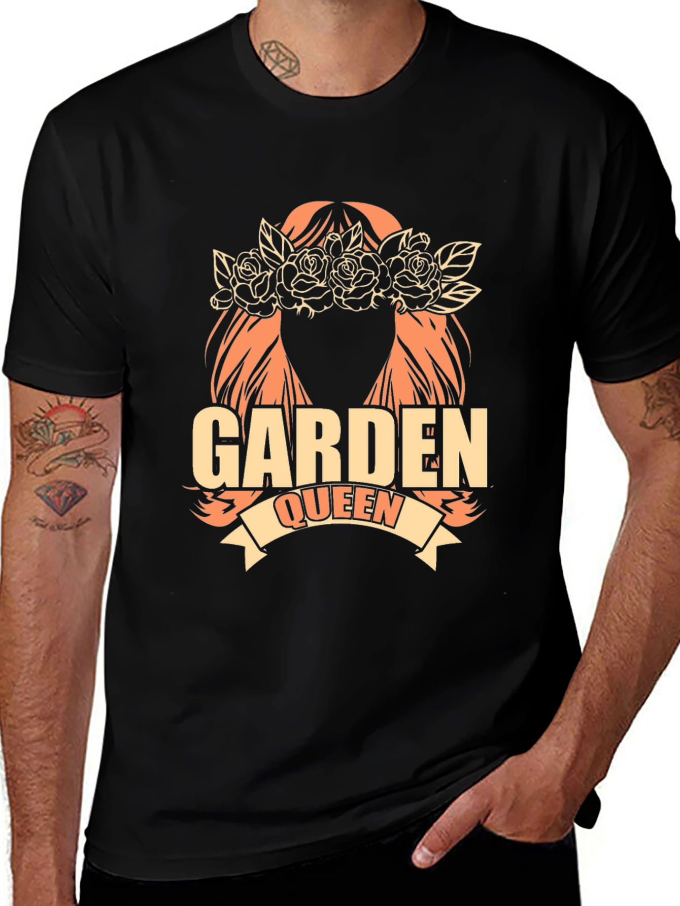 Variant 19 of Garden Queen Black T-Shirt - Floral Crown Design