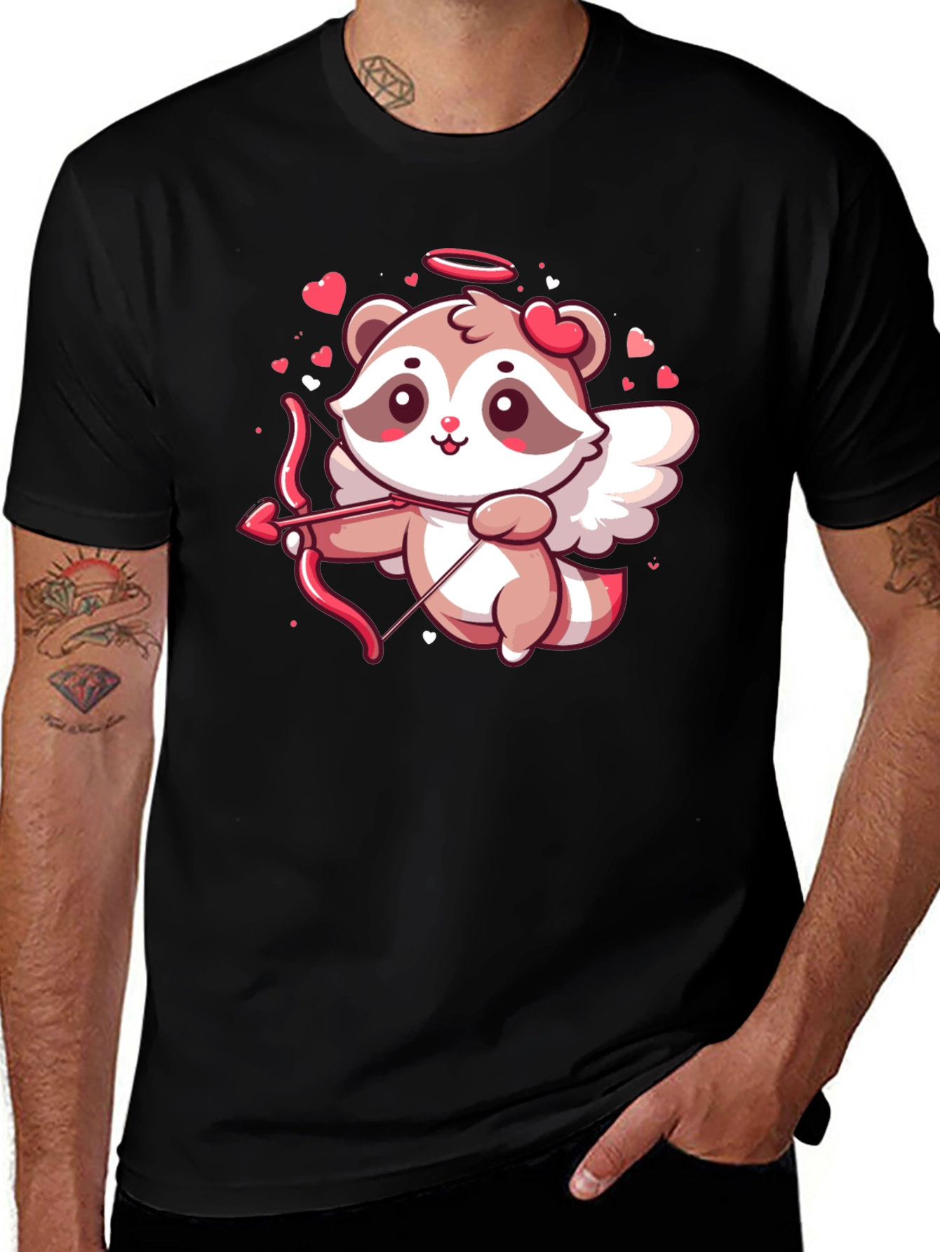 Variant 12 of Cute Cupid Raccoon T-Shirt - Valentine's Day Special