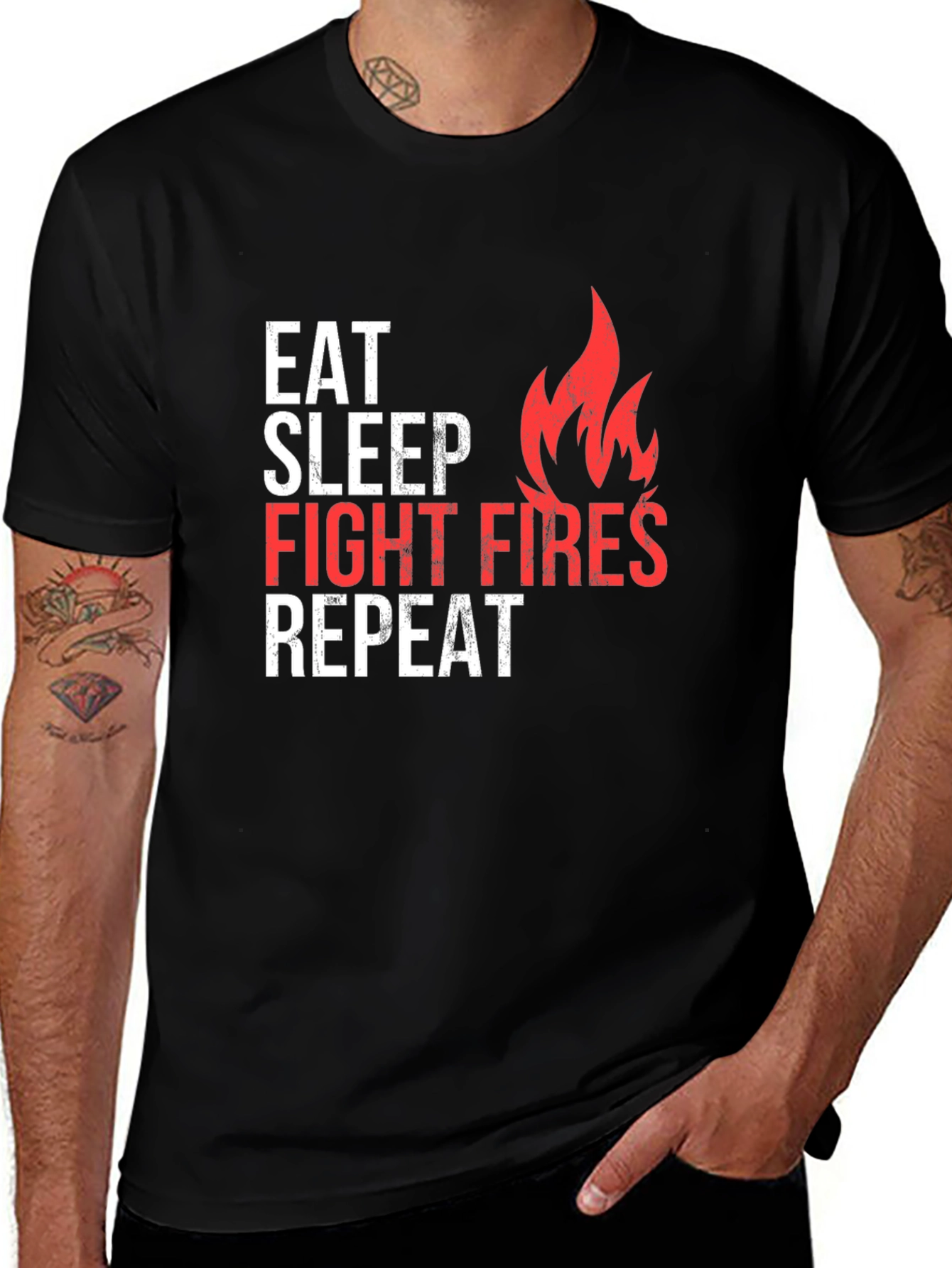 Variant 14 of Eat Sleep Fight Fires Repeat T-Shirt - Firefighter Tee