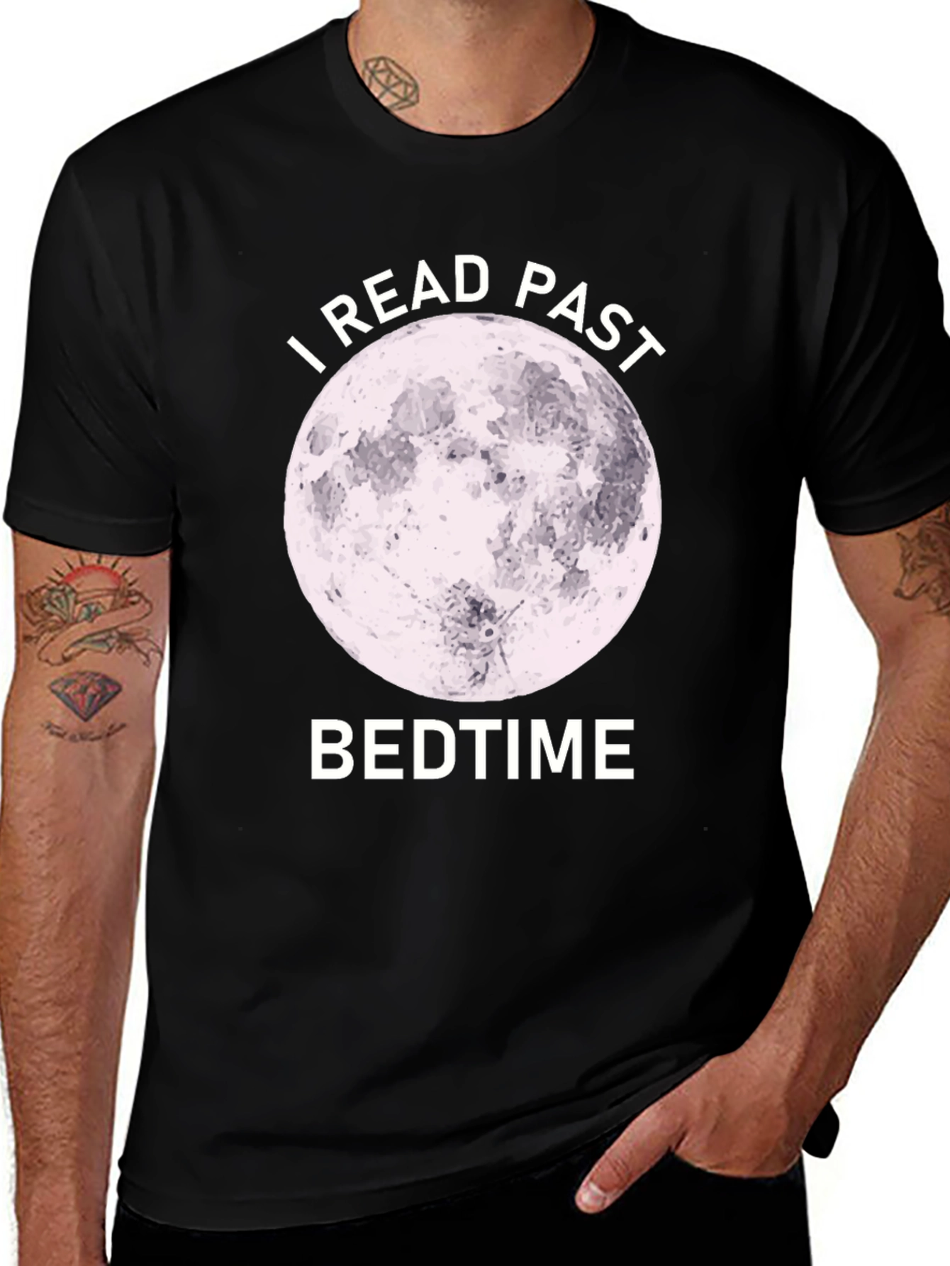 Variant 4 of I Read Past Bedtime T-Shirt - Moon Graphic Novelty Tee