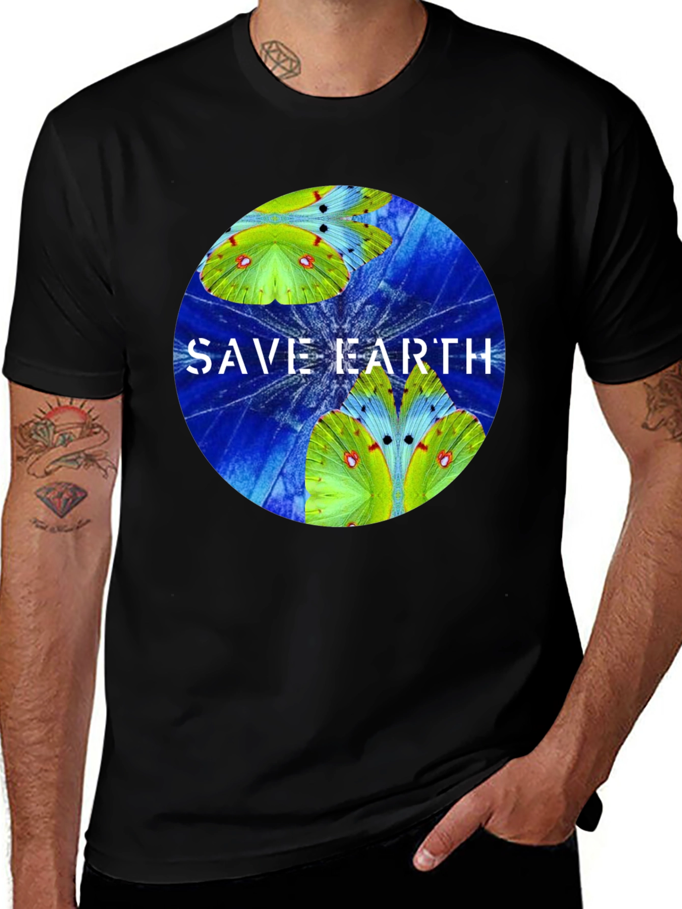 Variant 5 of Save Earth Butterfly Graphic Tee - Black