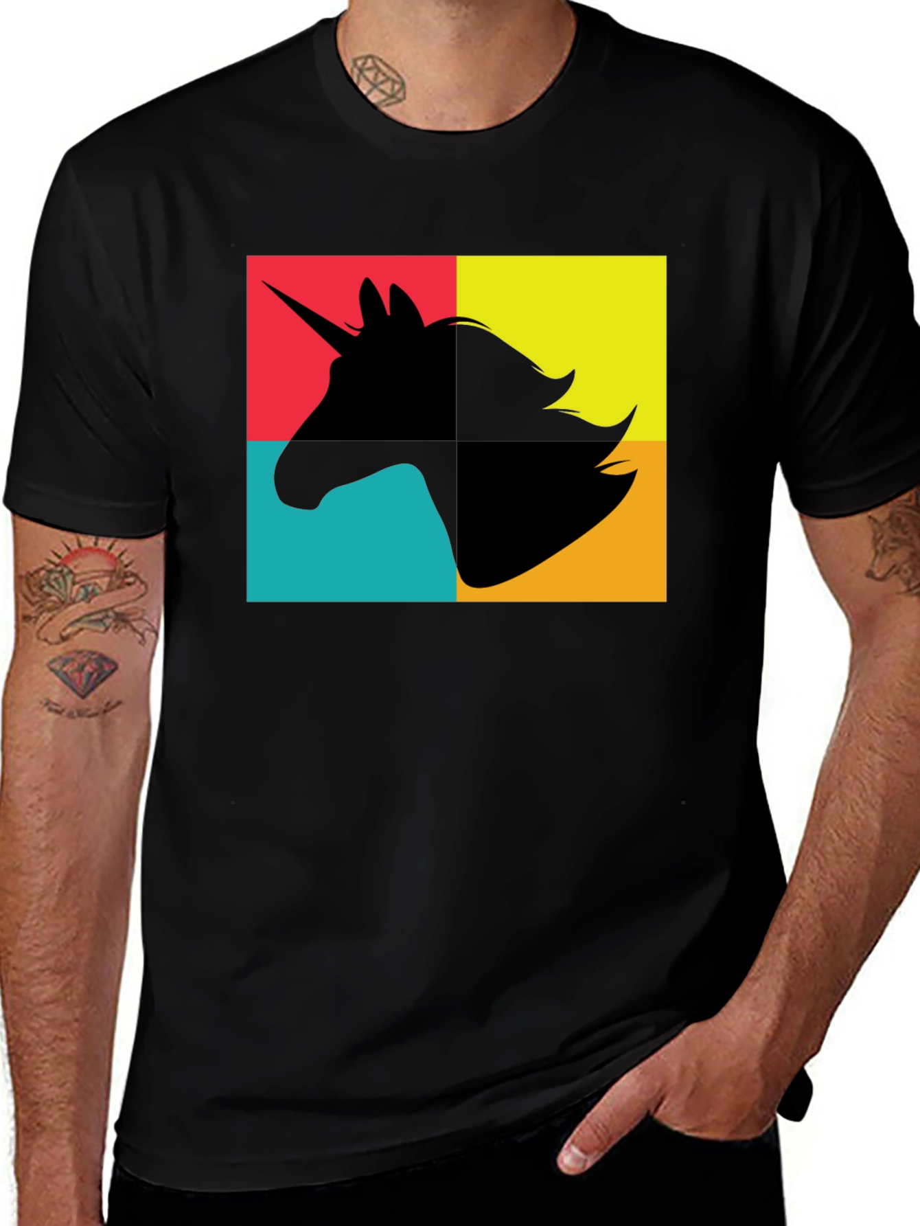 Variant 4 of Unicorn Pop Art Graphic Black T-Shirt