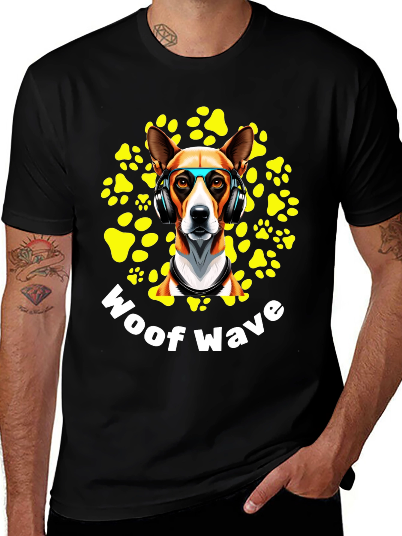 Woof Wave T-Shirt: Dog with Headphones Graphic Tee