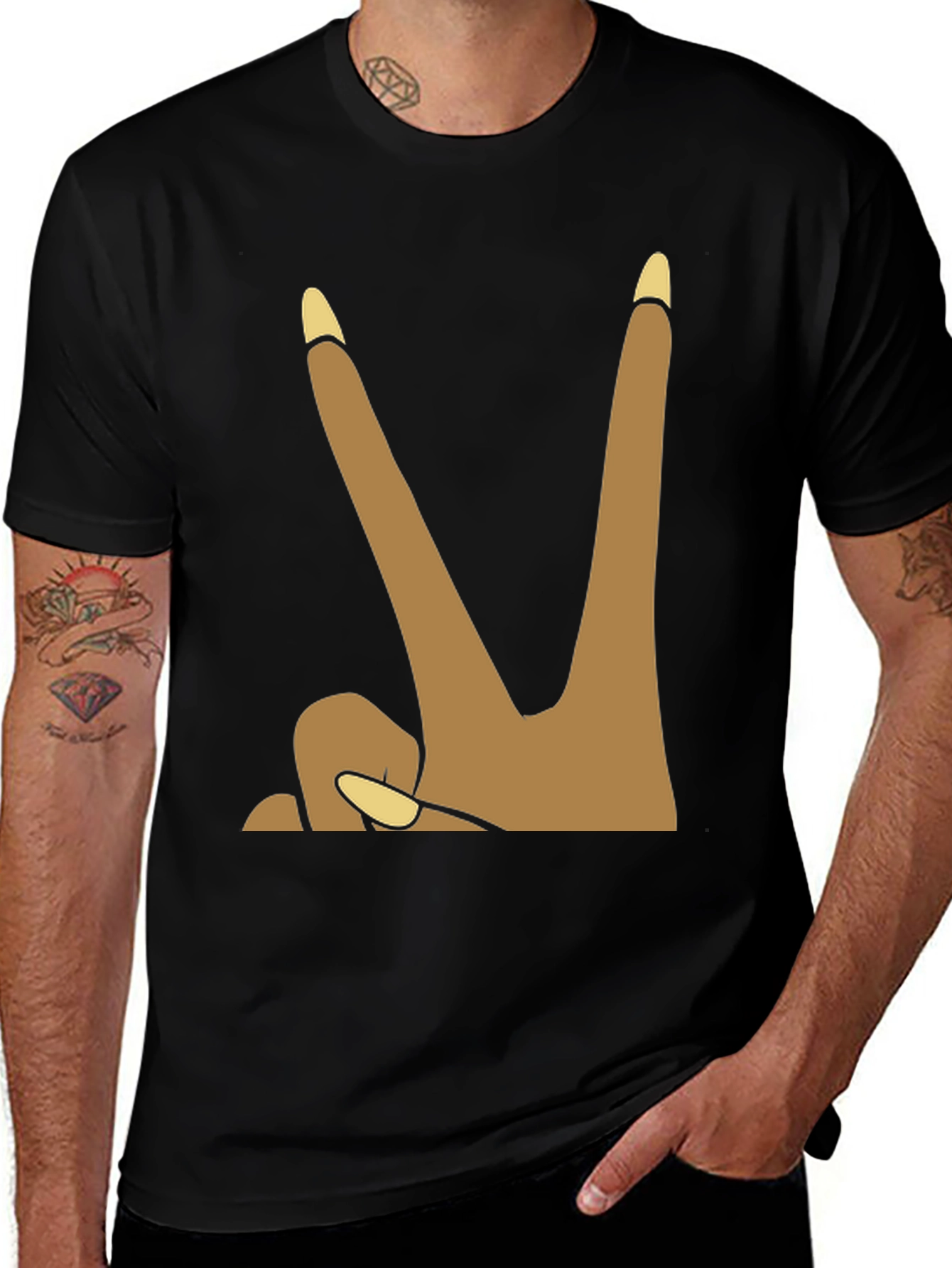 Variant 2 of Peace Sign Hand Graphic Tee - Black T-Shirt
