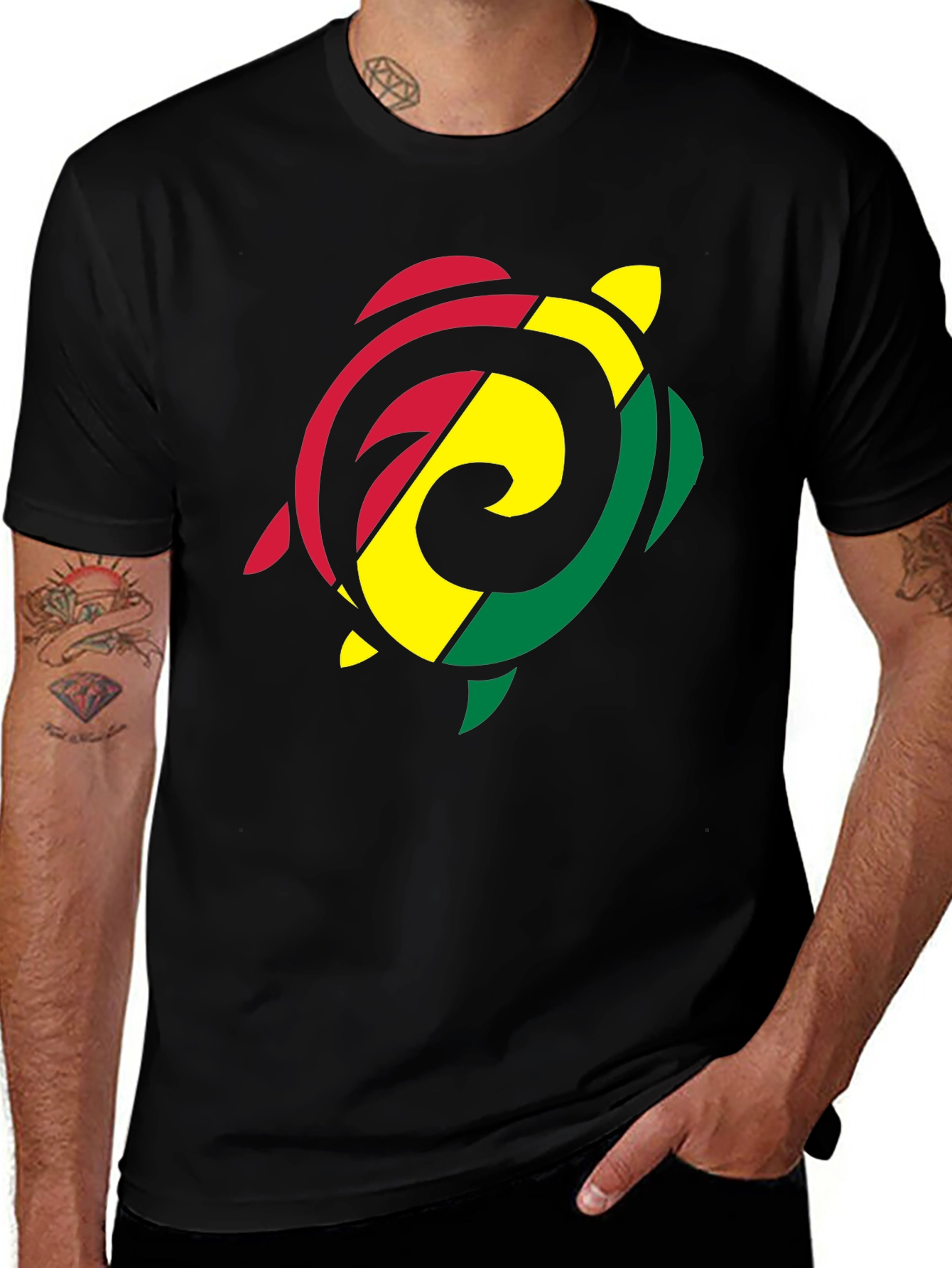 Variant 2 of Rasta Turtle Graphic T-Shirt - Black Cotton Tee