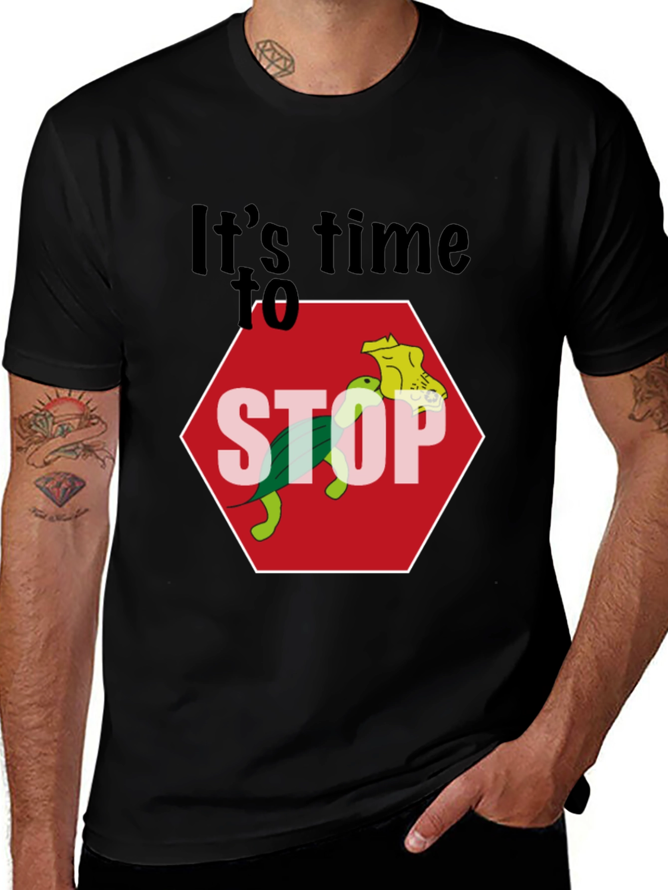 Variant 14 of Humorous Turtle Stop Sign Graphic Tee