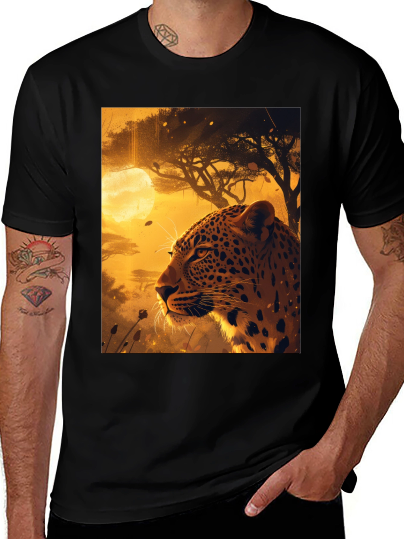 Variant 11 of Majestic Leopard Graphic Tee - Black Cotton Shirt