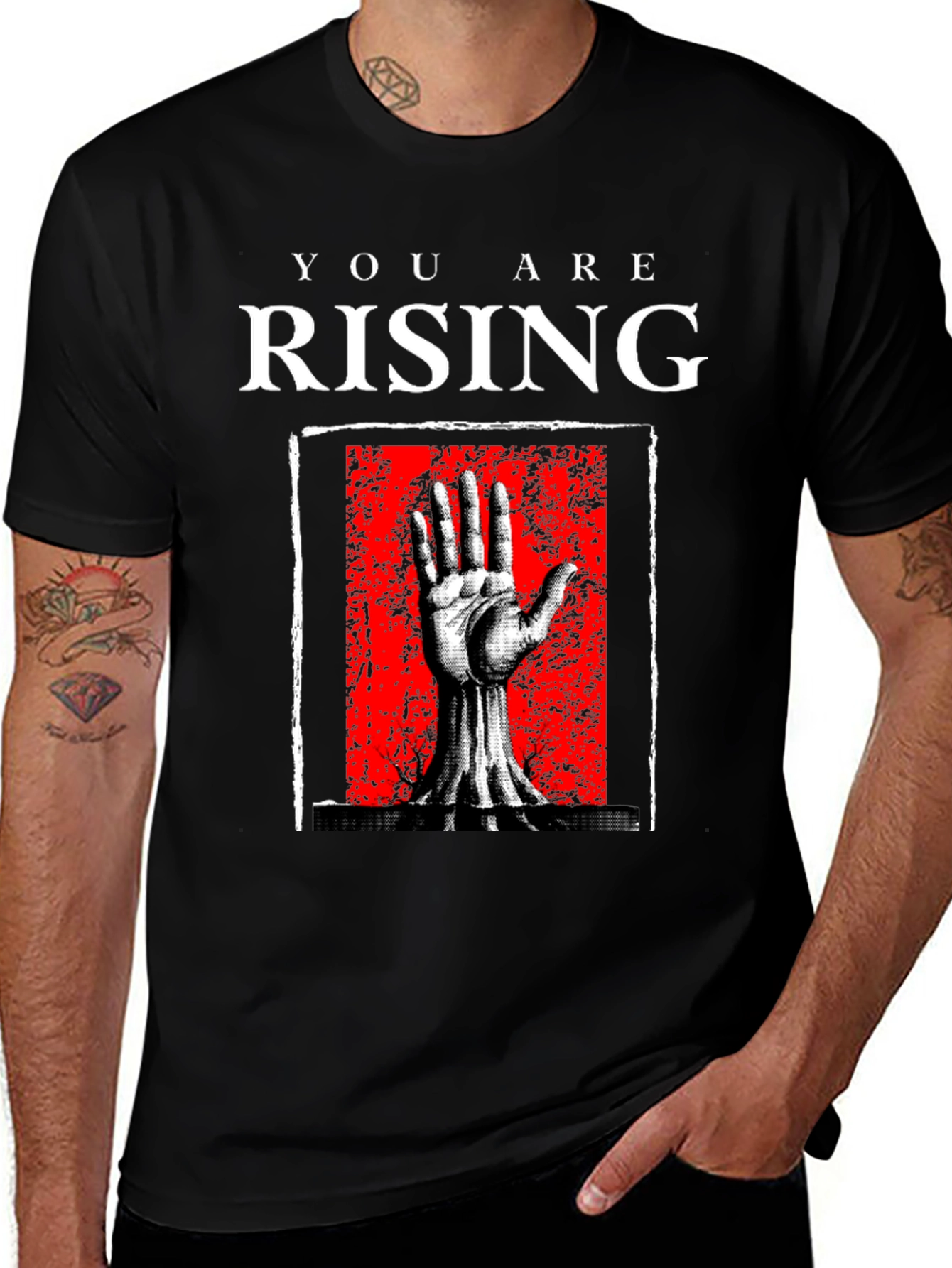 Variant 18 of Rising Hand Graphic Tee - Men's Black Cotton Shirt