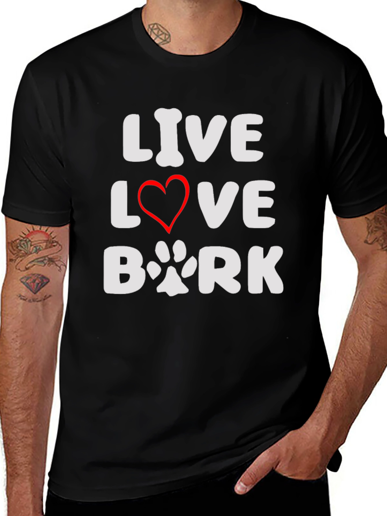Variant 20 of Live Love Bark Black T-Shirt - Dog Lover Tee
