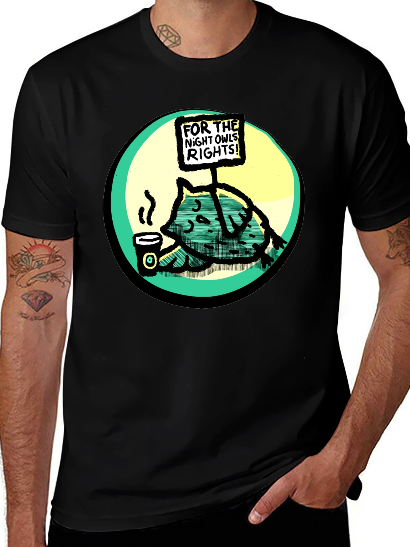Night Owl Rights T-Shirt - Funny Cartoon Graphic Tee