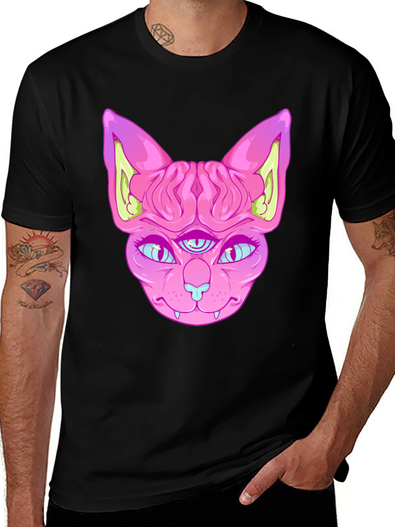 Variant 28 of Trippy Three-Eyed Cat Graphic Tee