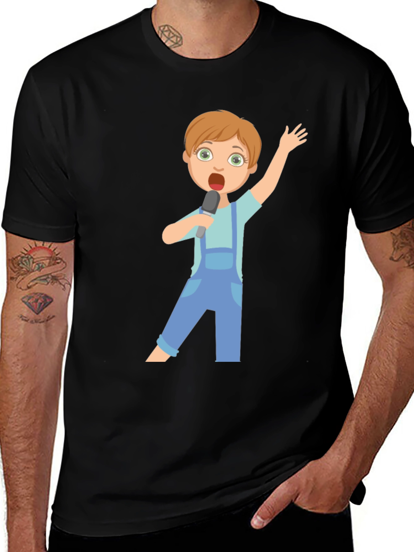 Variant 9 of Singing Kid Cartoon Black T-Shirt