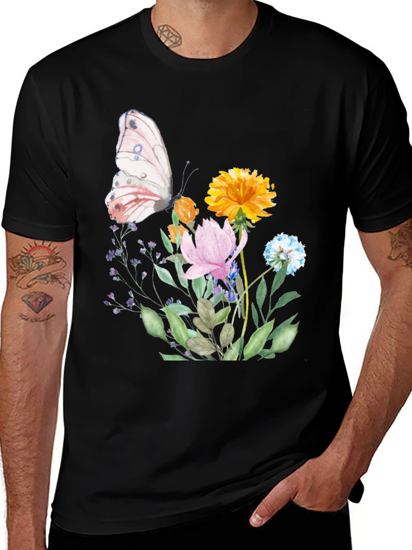 Variant 18 of Floral Butterfly Graphic Tee - Soft Cotton Blend