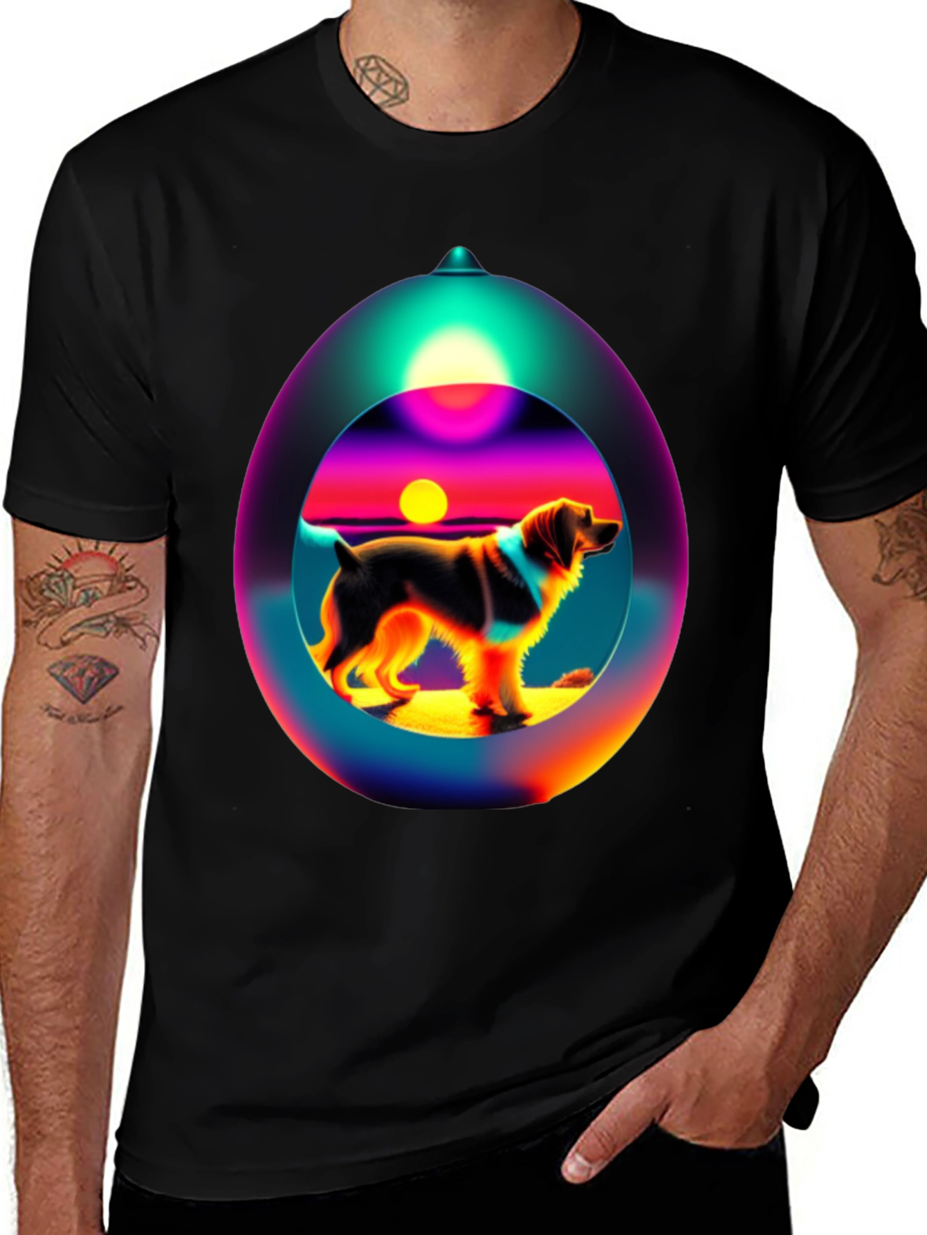 Variant 13 of Dog Sunset Sphere Black T-Shirt