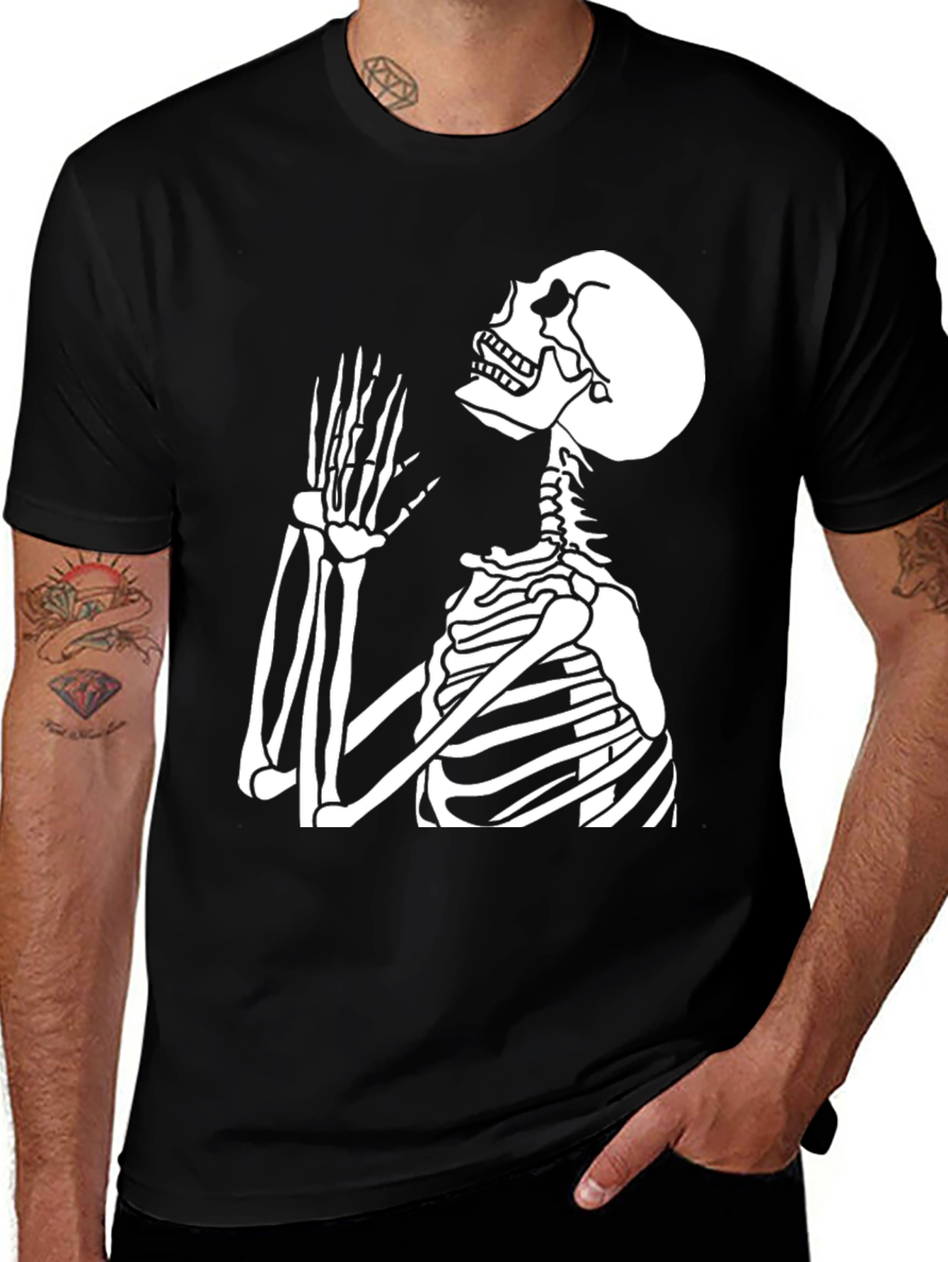 Variant 21 of Skeleton Graphic T-Shirt - Black Crew Neck Tee