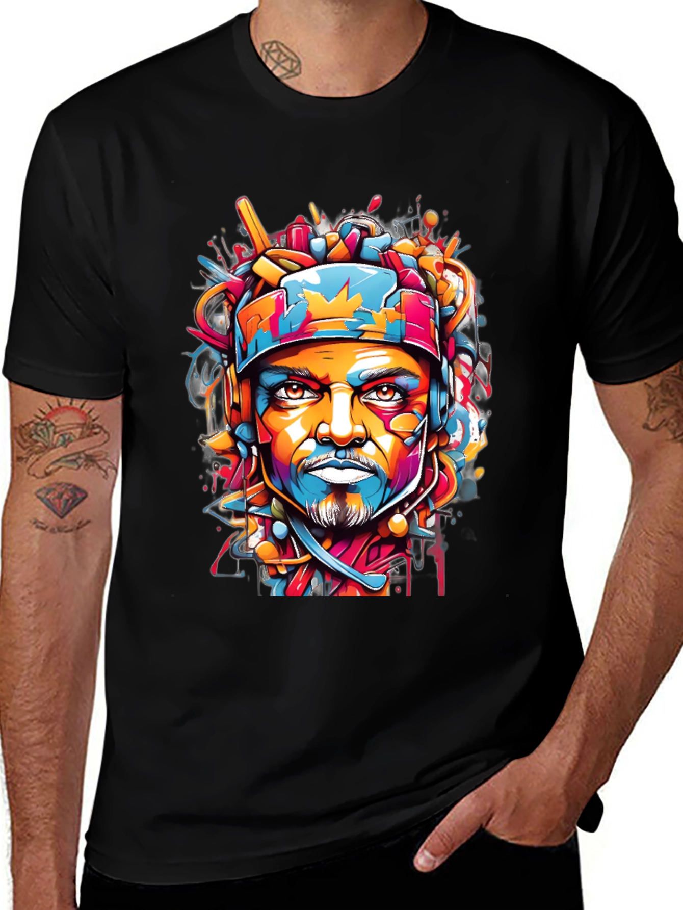 Variant 3 of Colorful Graphic Tee: Hockey Player Art