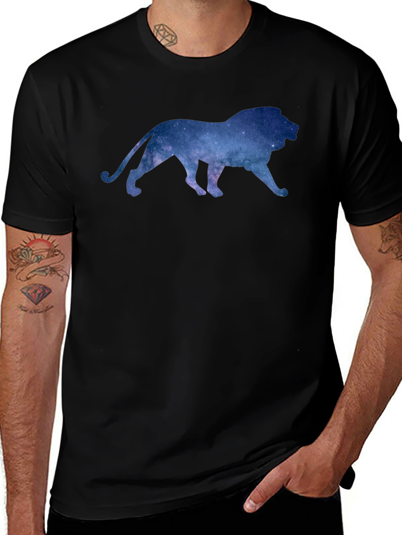 Variant 18 of Galaxy Lion Graphic Tee - Men's Black T-Shirt