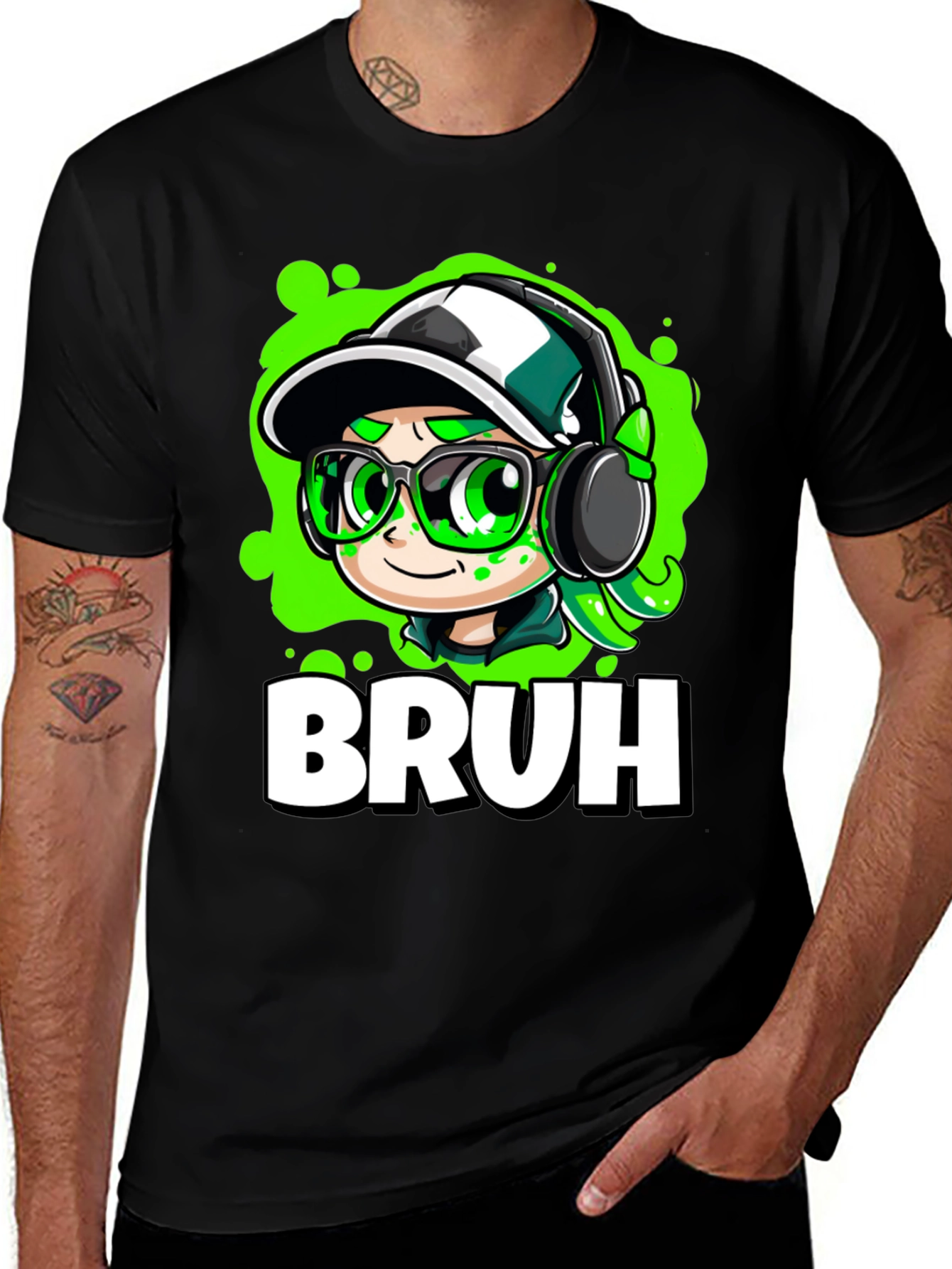 Variant 29 of Bruh Gamer Cartoon Black Tee
