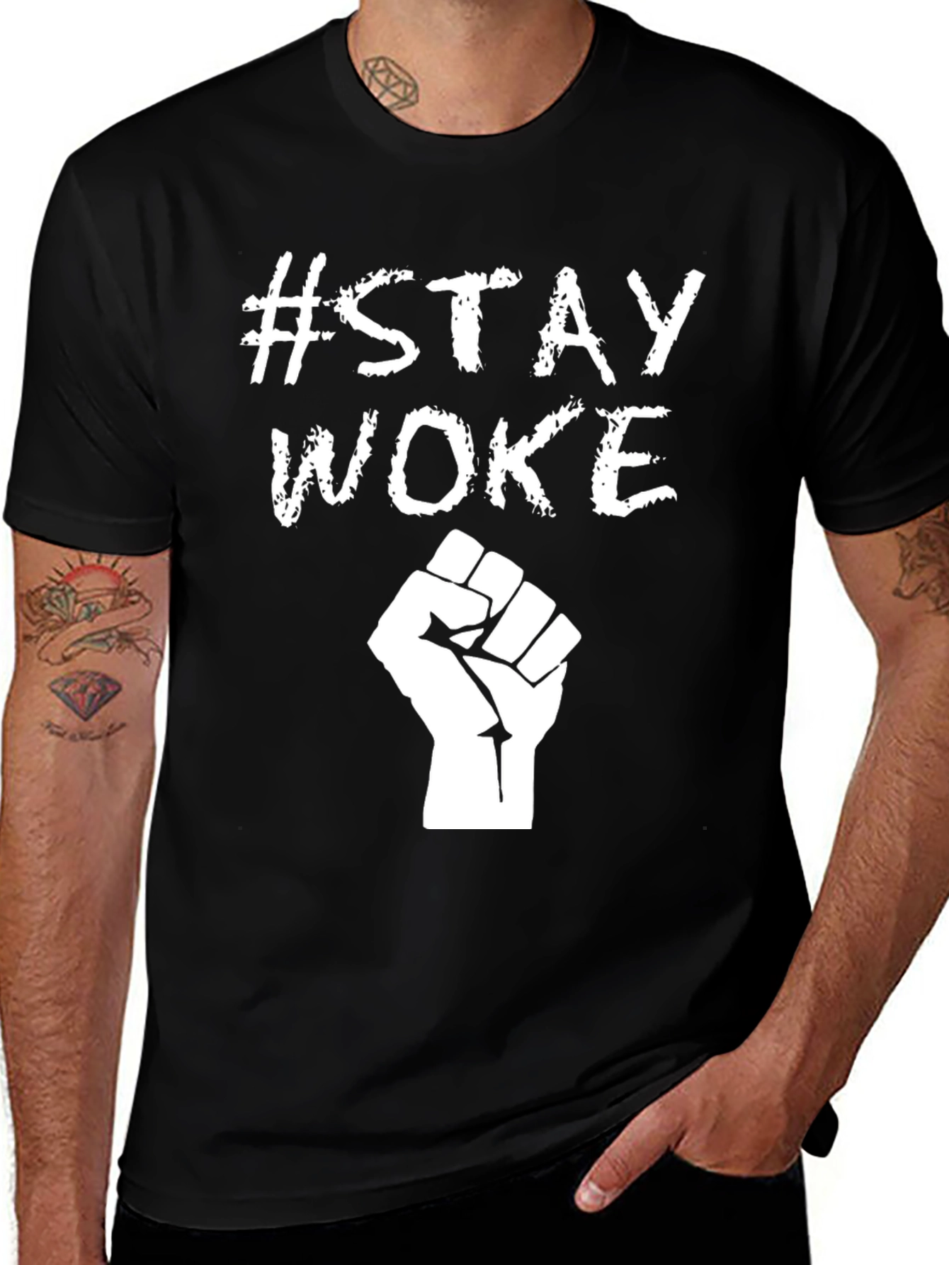 Variant 26 of Stay Woke Graphic Tee - Black Cotton Comfort