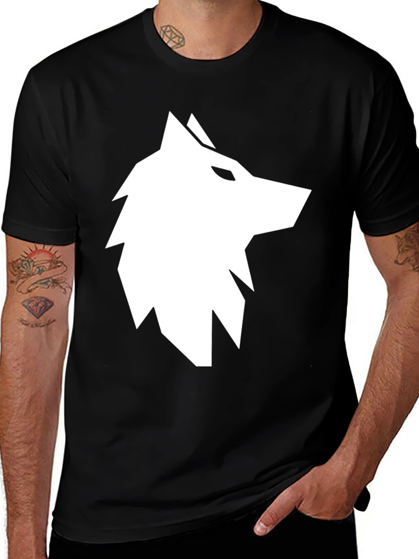 Black Geometric Wolf Graphic Tee - Black main image