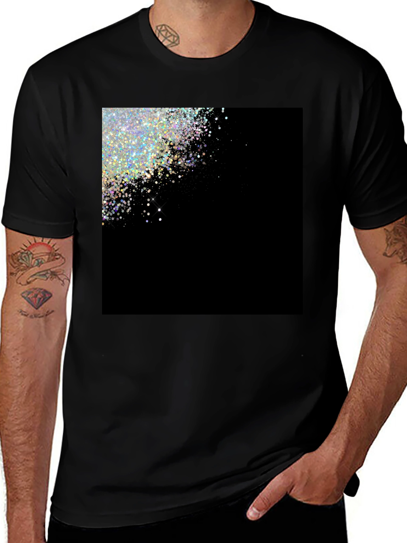 Sparkling Glitter Design Black T-Shirt