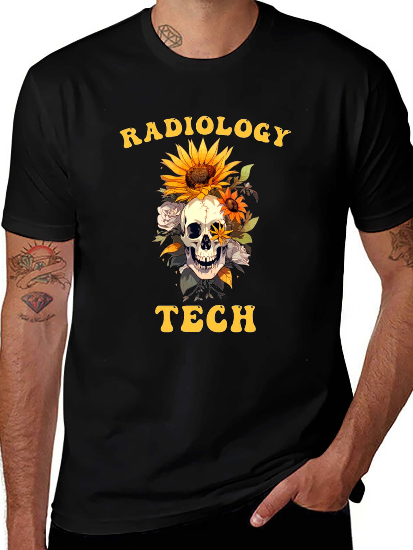 Radiology Tech Skull & Flowers Graphic Tee