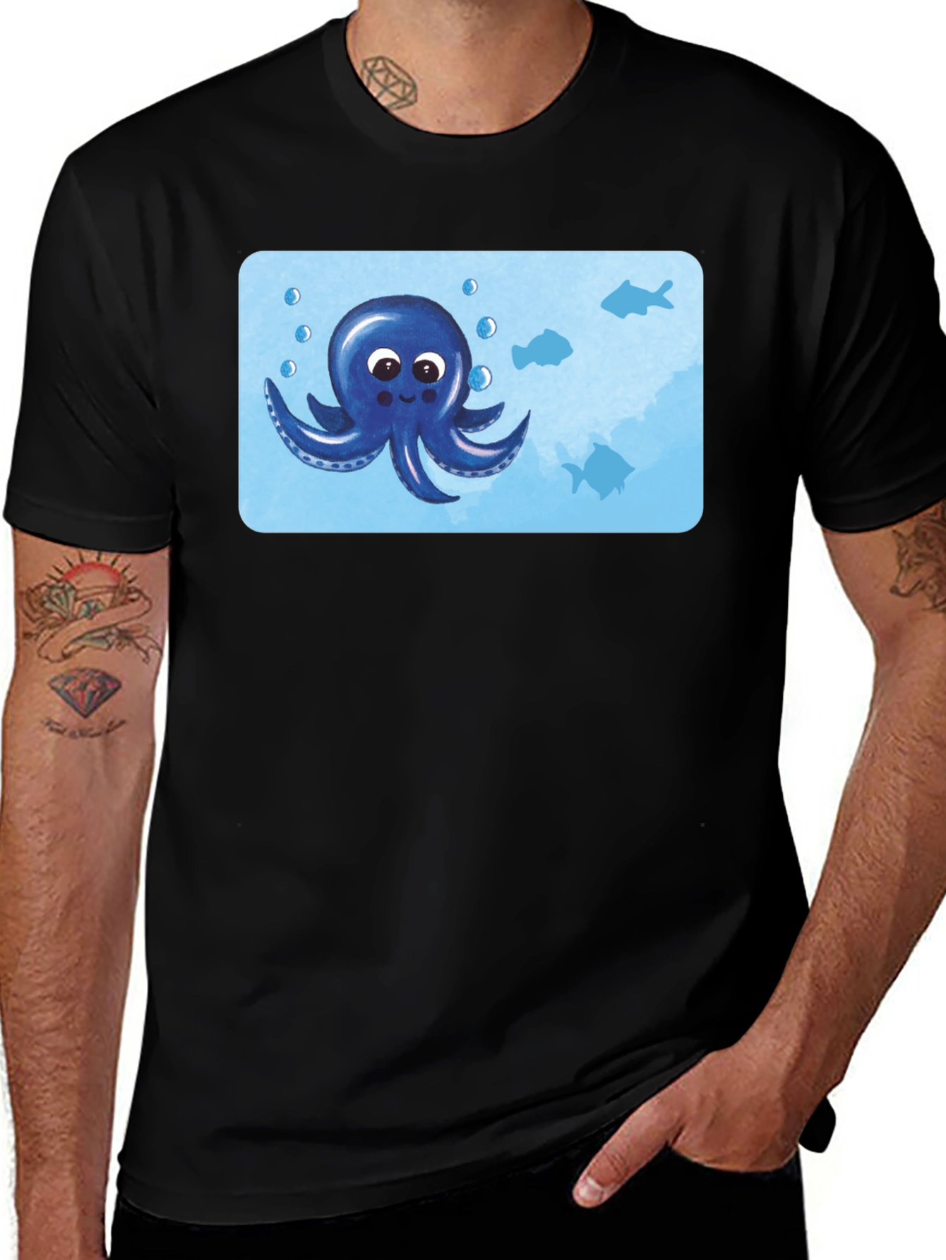Variant 16 of Cute Octopus Graphic T-Shirt - Black