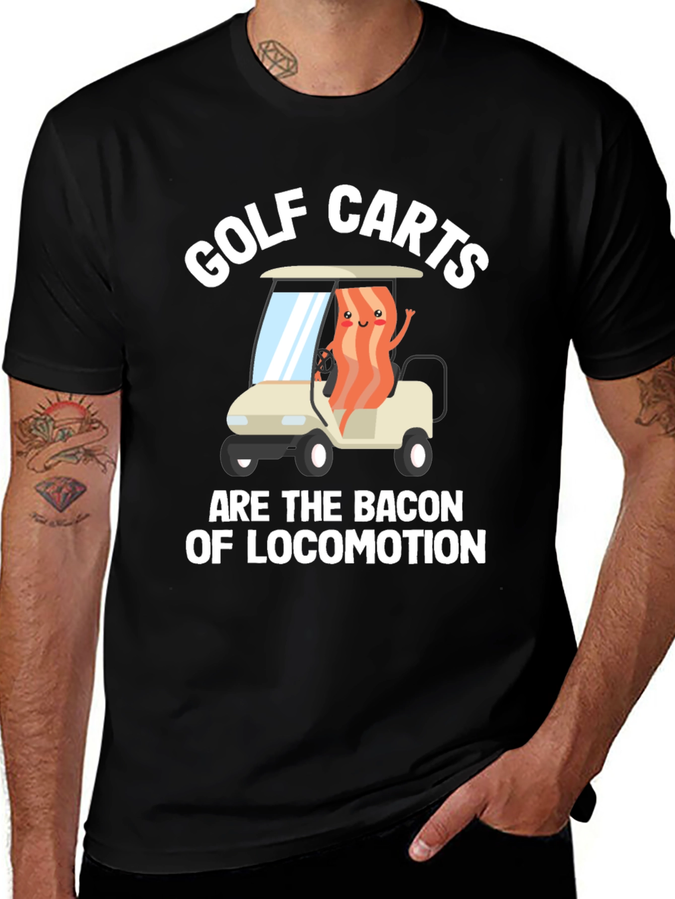 Variant 26 of Bacon of Locomotion Golf Cart Graphic Tee