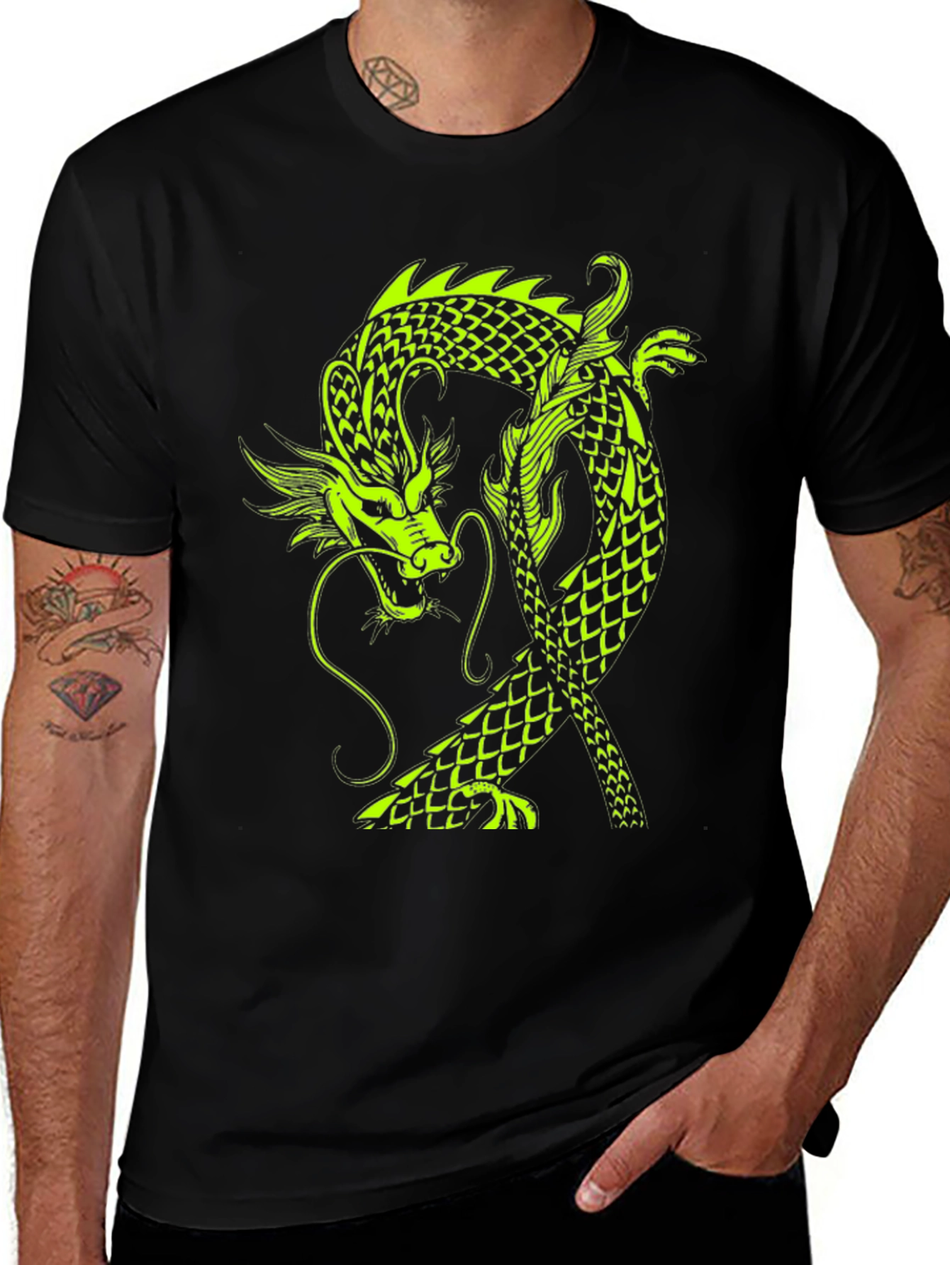Variant 7 of Neon Dragon Graphic Black T-Shirt