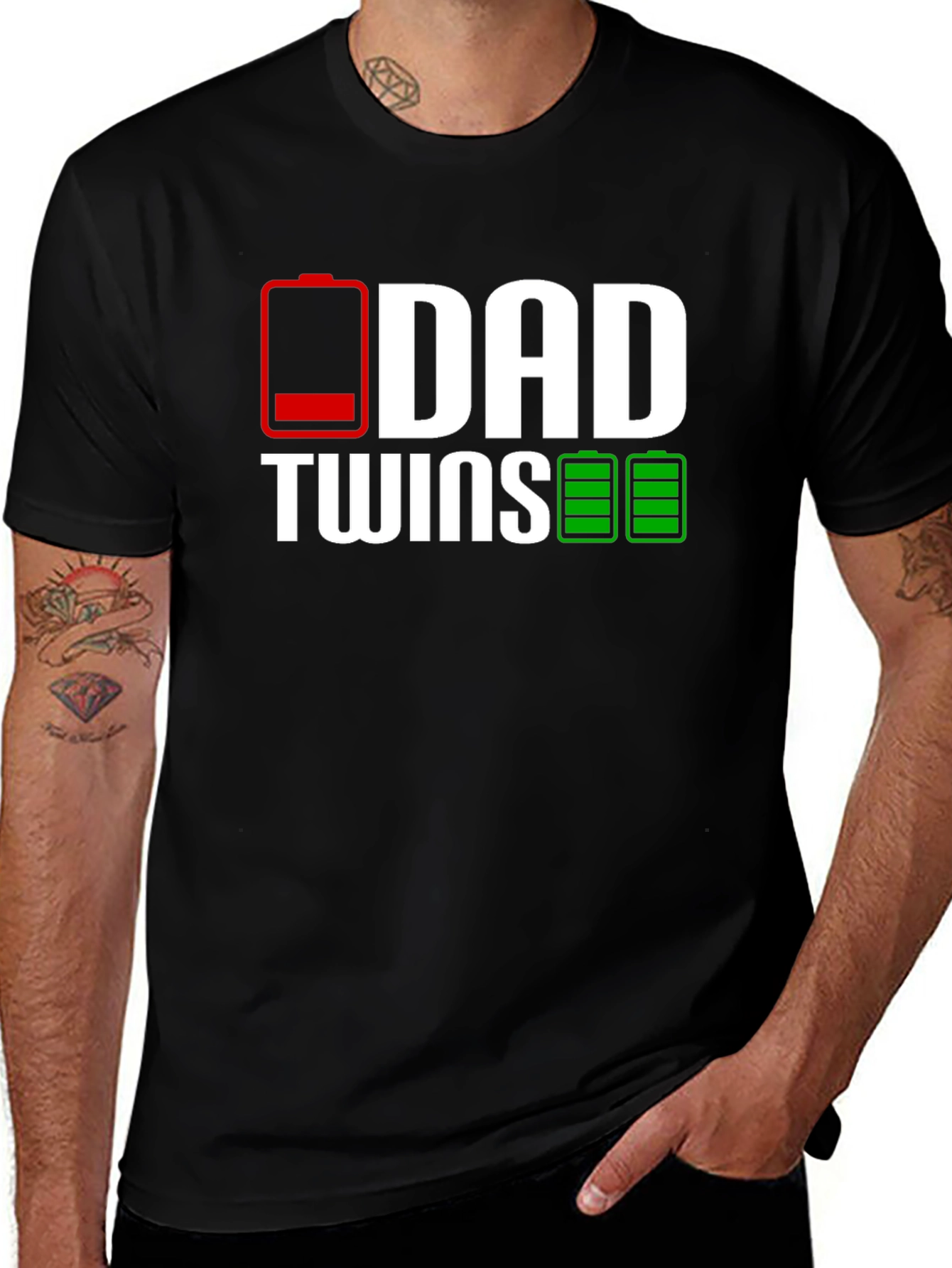 Variant 3 of Dad Twins Low Battery T-Shirt - Black