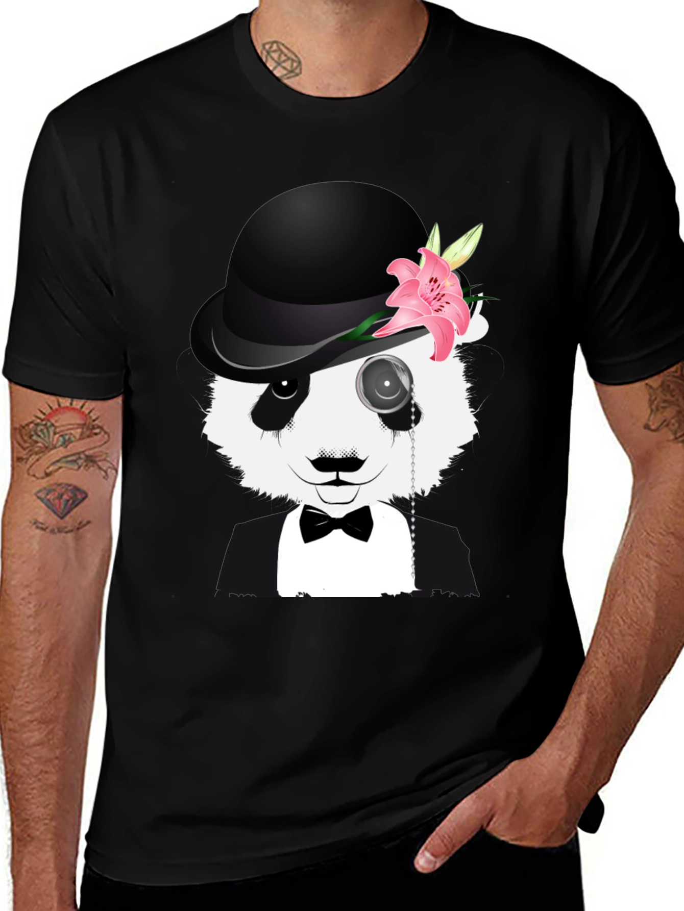 Variant 27 of Panda Bowler Hat T-Shirt - Sophisticated Style