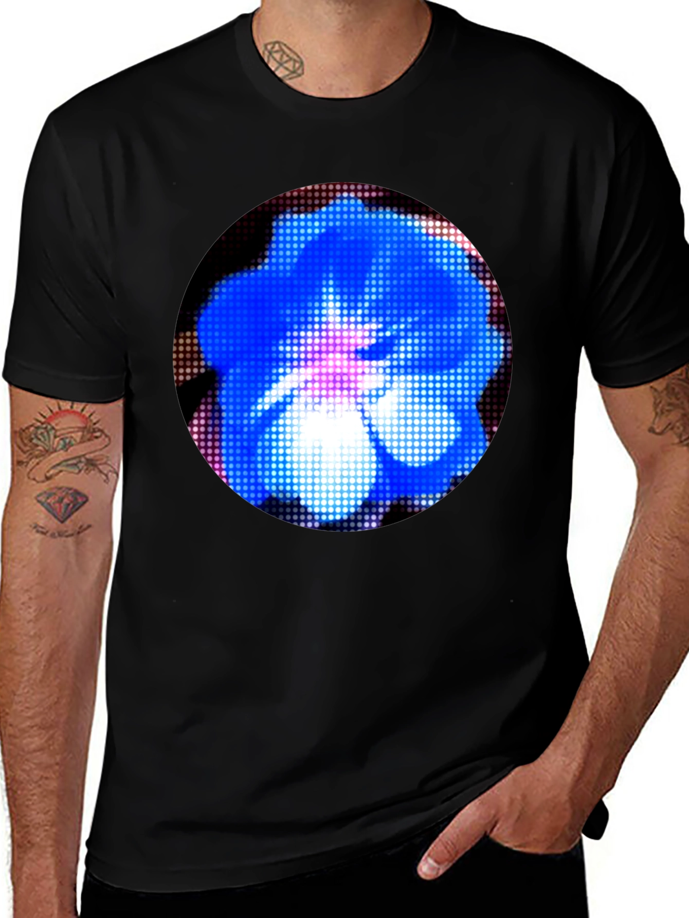 Variant 5 of Blue Floral Pixel Art Graphic T-Shirt
