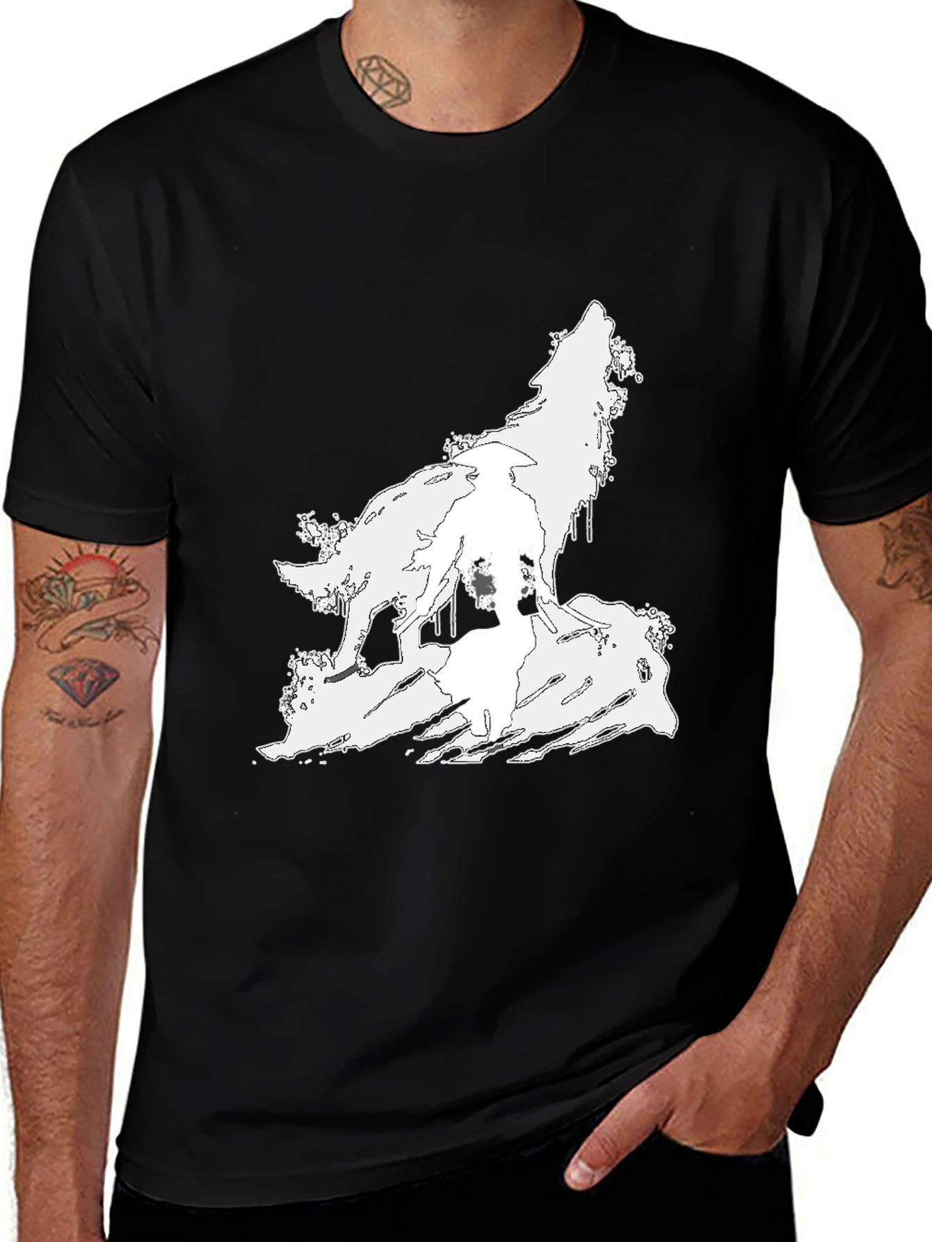 Variant 19 of Wolf Howling Graphic Black T-Shirt
