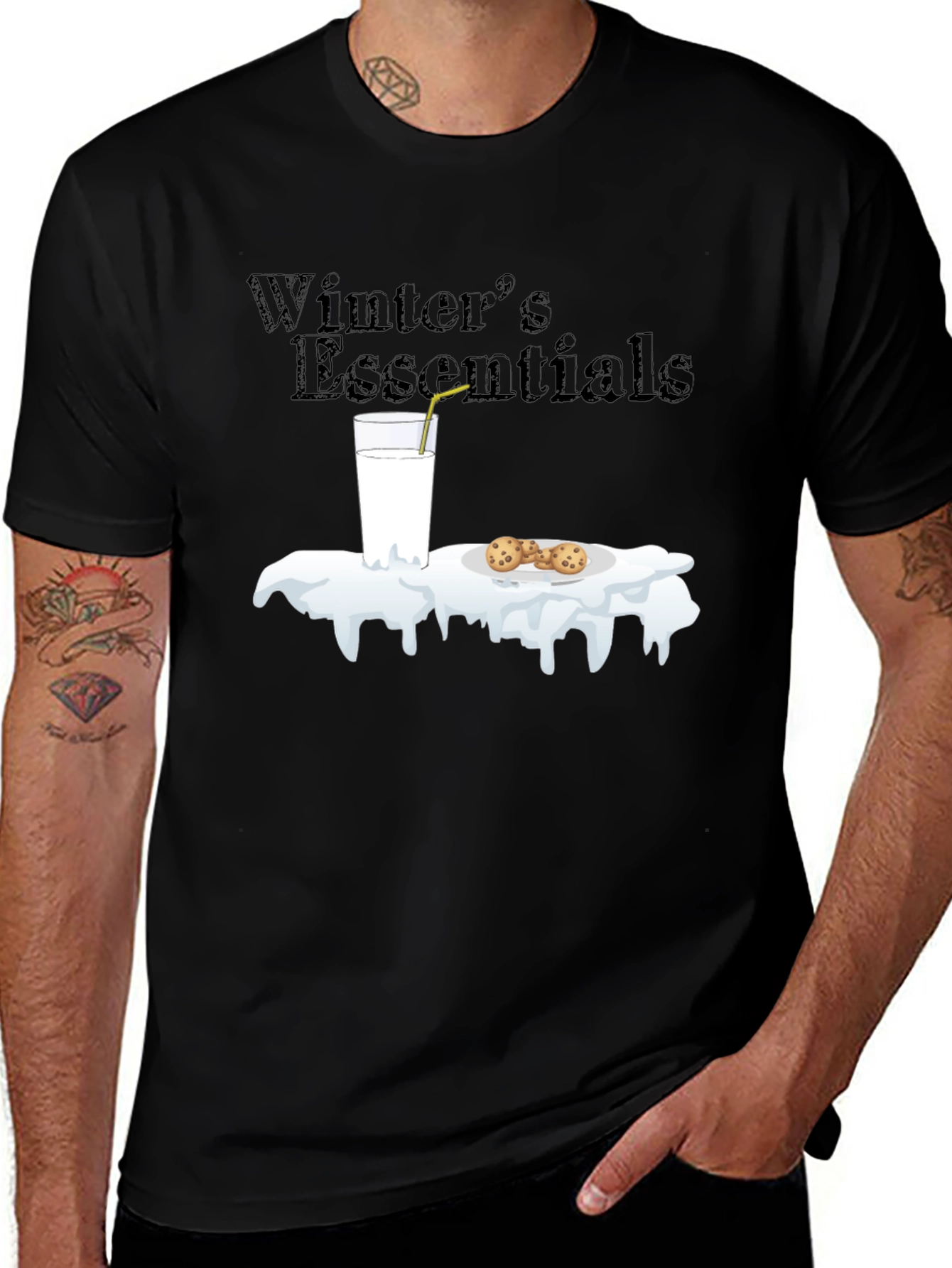 Variant 10 of Winter Essentials Milk and Cookies Graphic T-Shirt