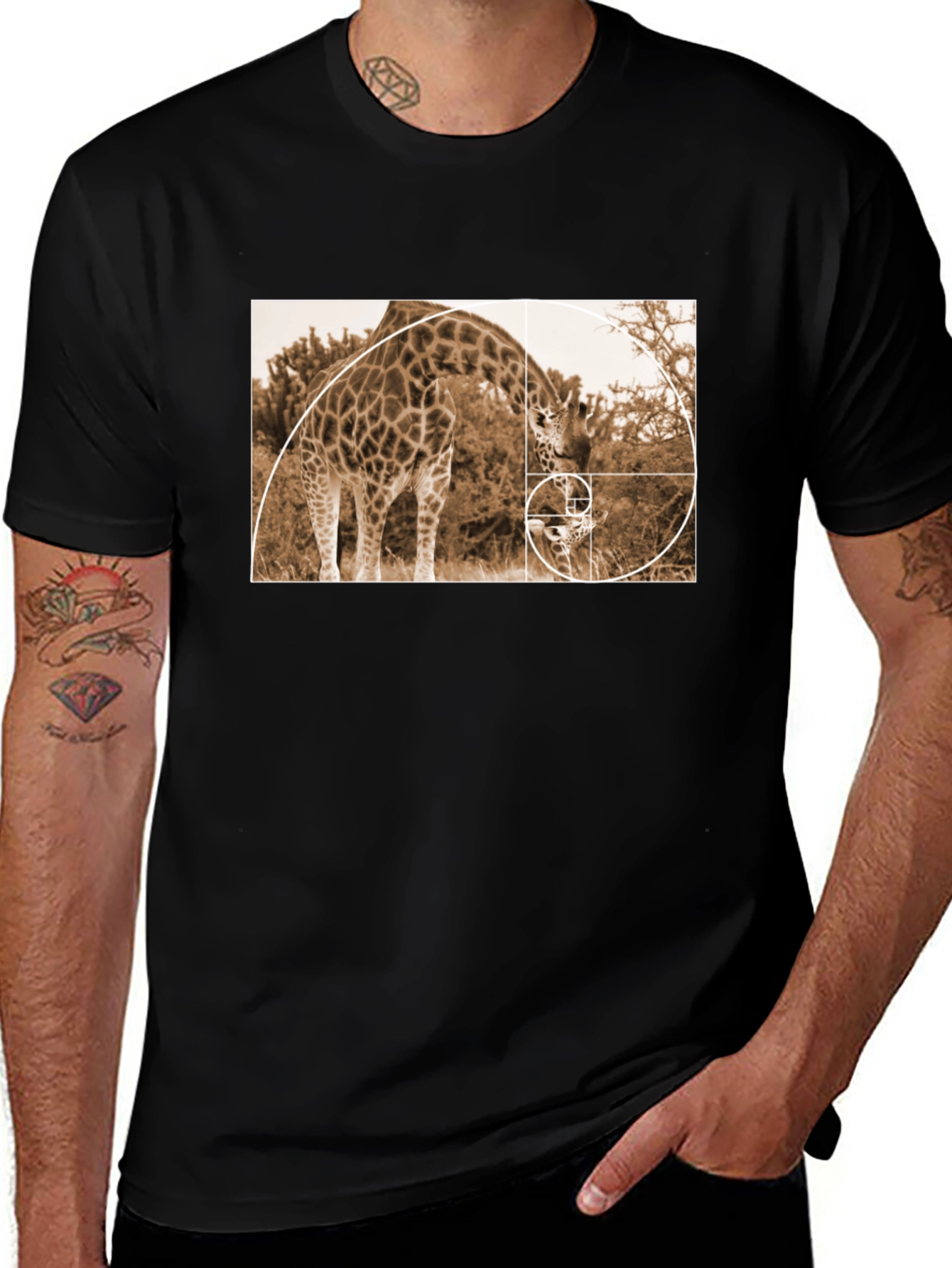 Giraffe Golden Ratio Black T-Shirt