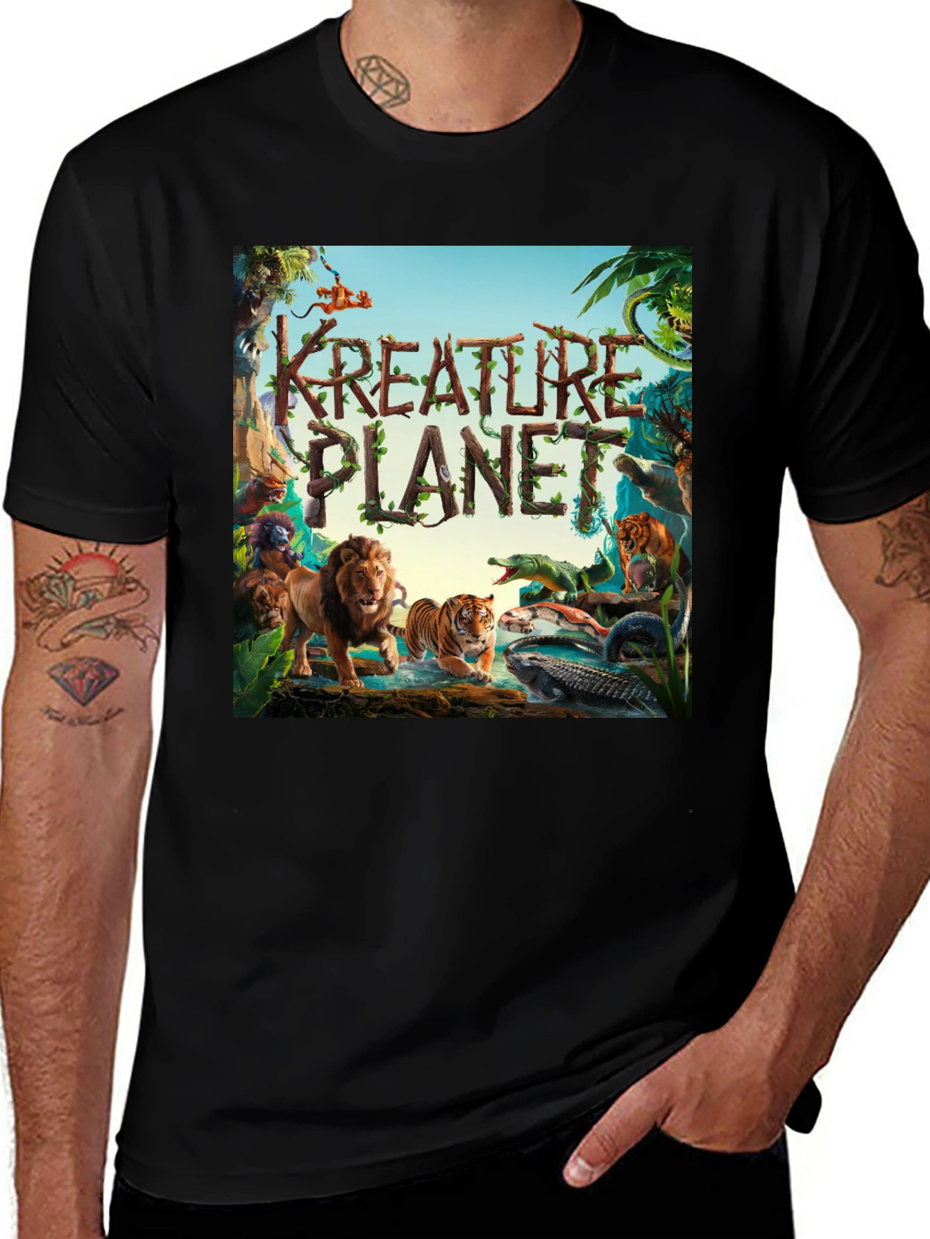 Variant 16 of Kreature Planet Graphic Tee - Black Cotton Blend T-Shirt
