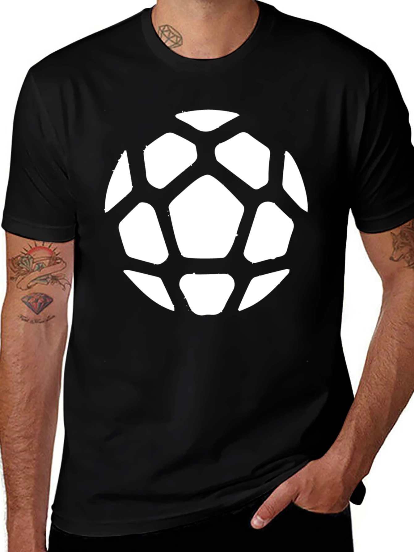 Variant 4 of Soccer Ball Graphic Tee - Black Cotton Casual Shirt