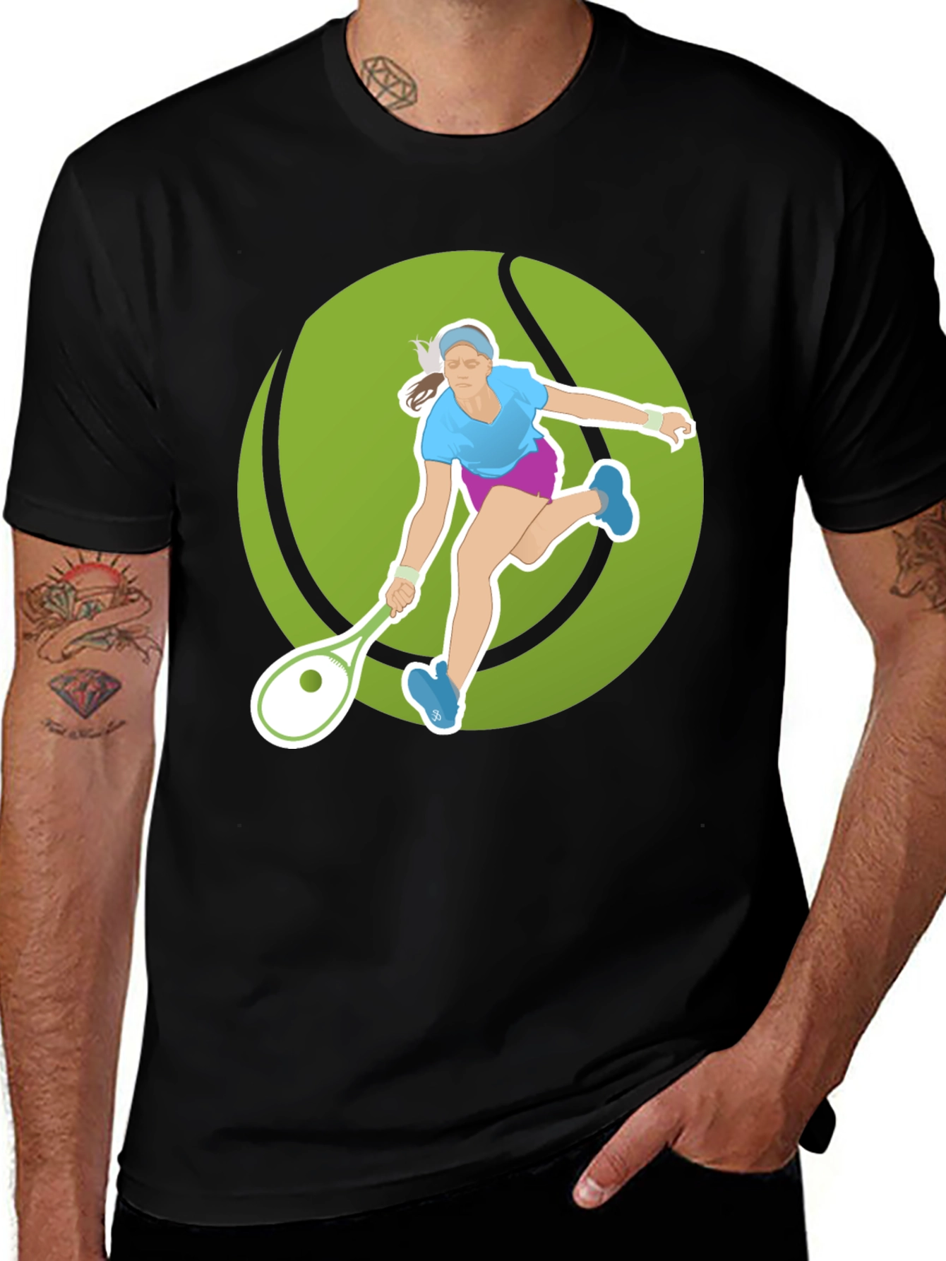 Black Tennis Player Graphic Tee - Black Cotton Blend main image