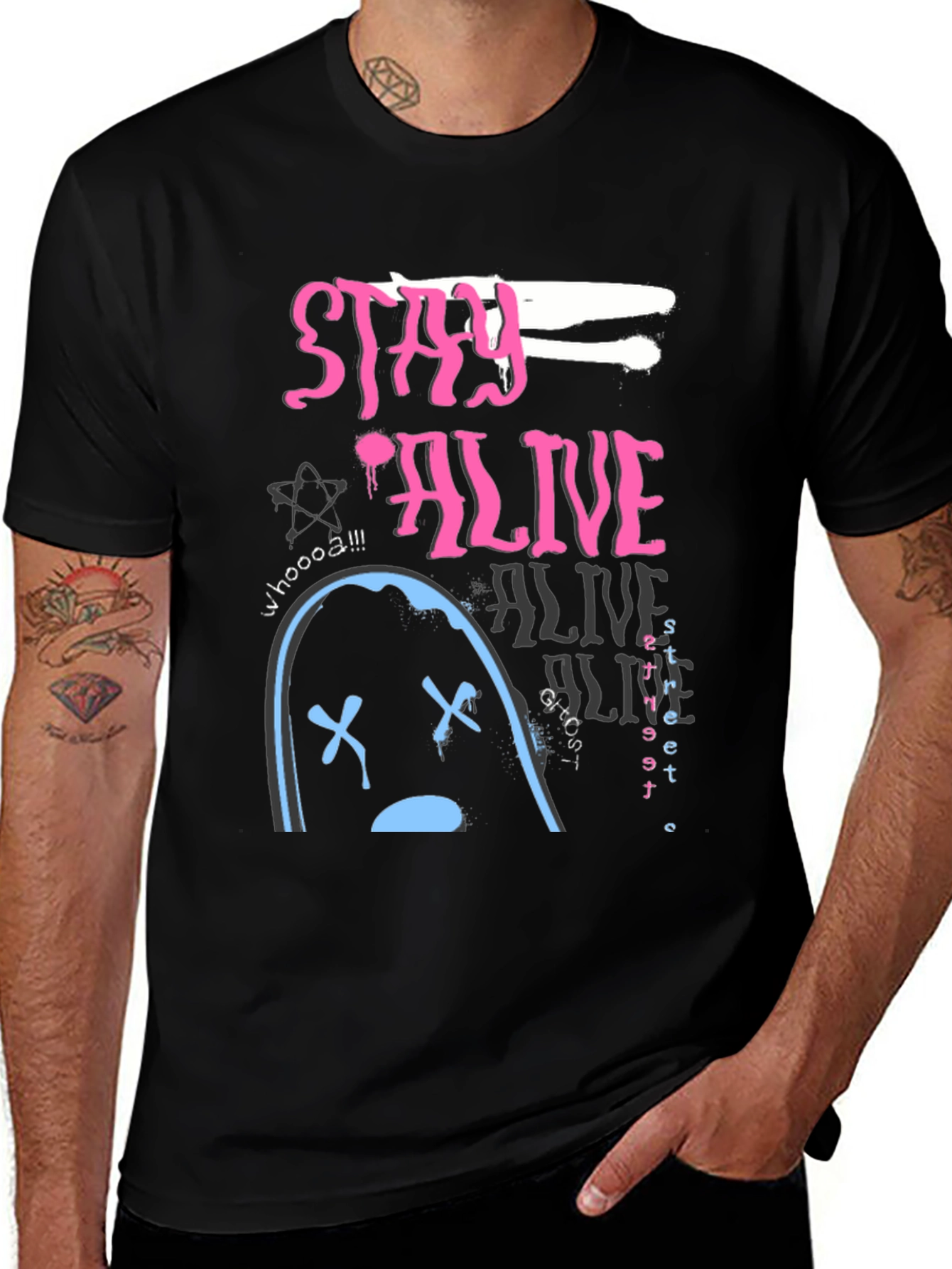 Variant 30 of Stay Alive Ghost Tee - Edgy Graphic Print T-Shirt