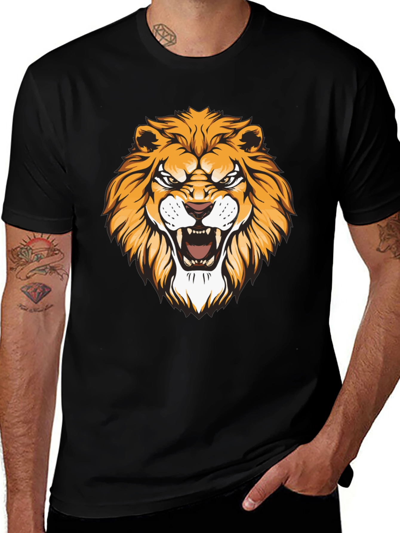 Variant 14 of Lion Graphic Print Black T-Shirt