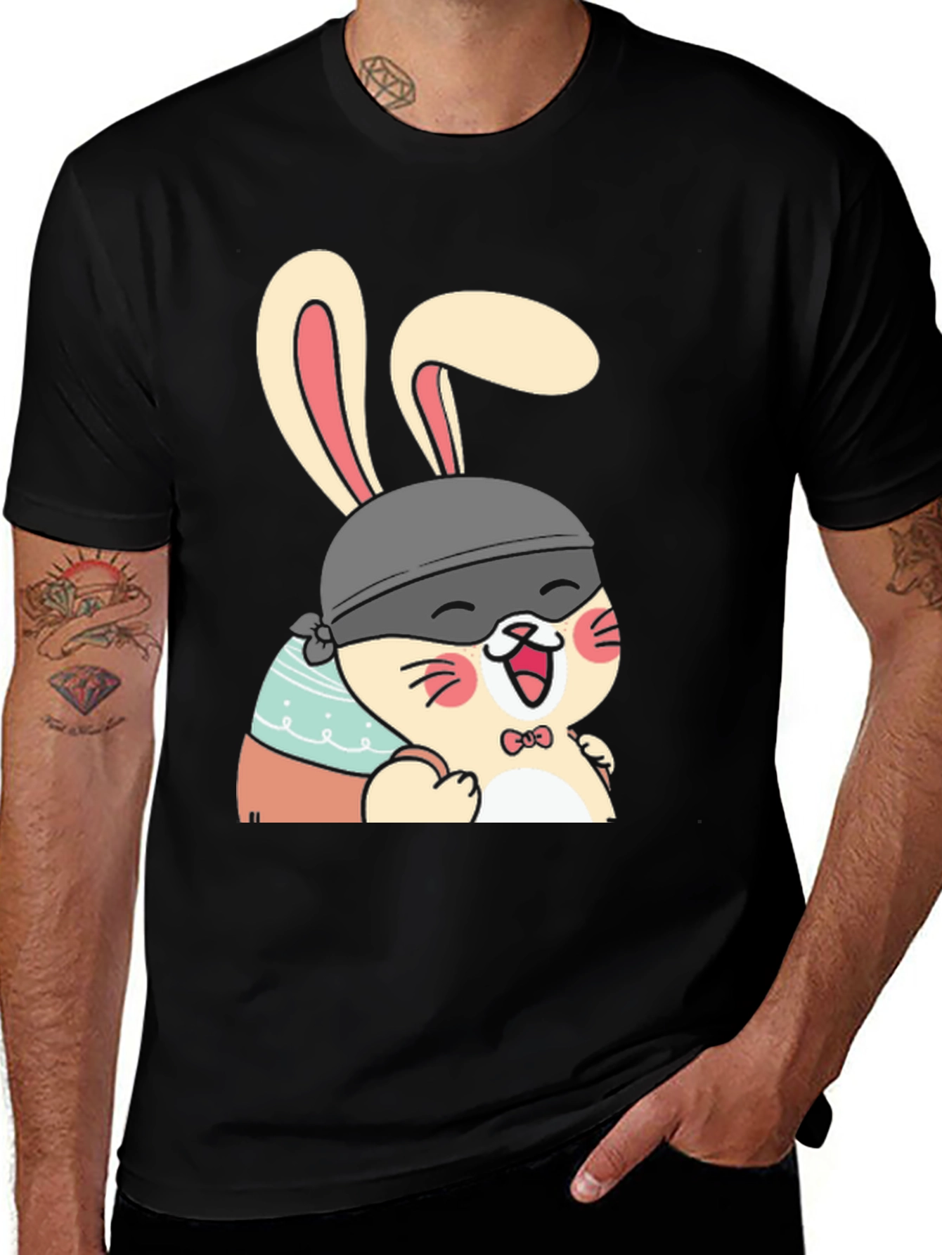 Black Cute Bunny T-Shirt - Black Cotton Tee main image